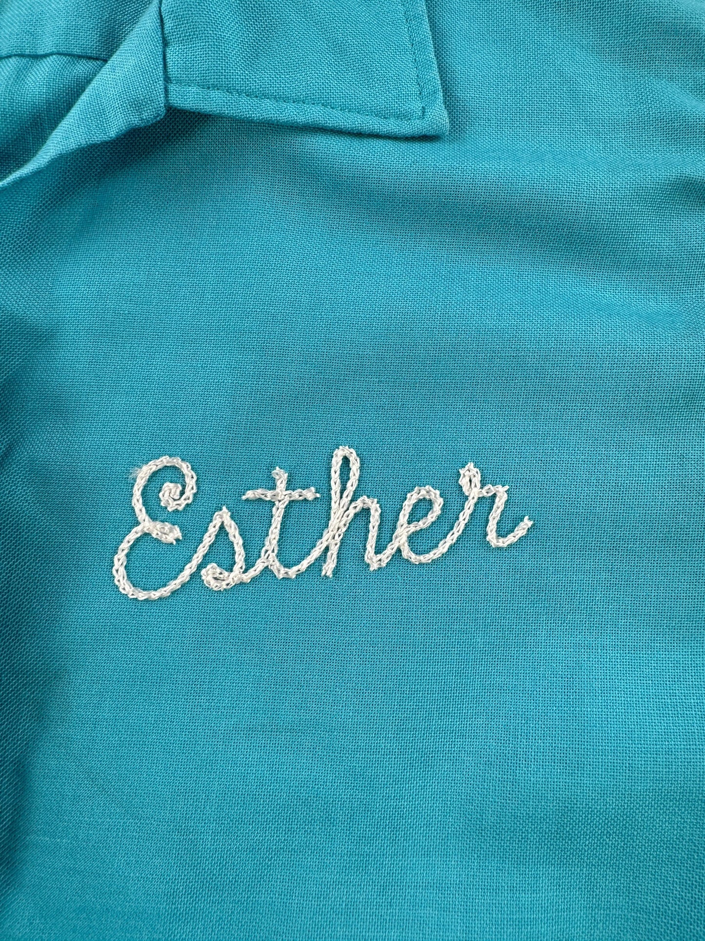 Name on Vintage Hilton Blue Women's Bowling Shirt SZ M