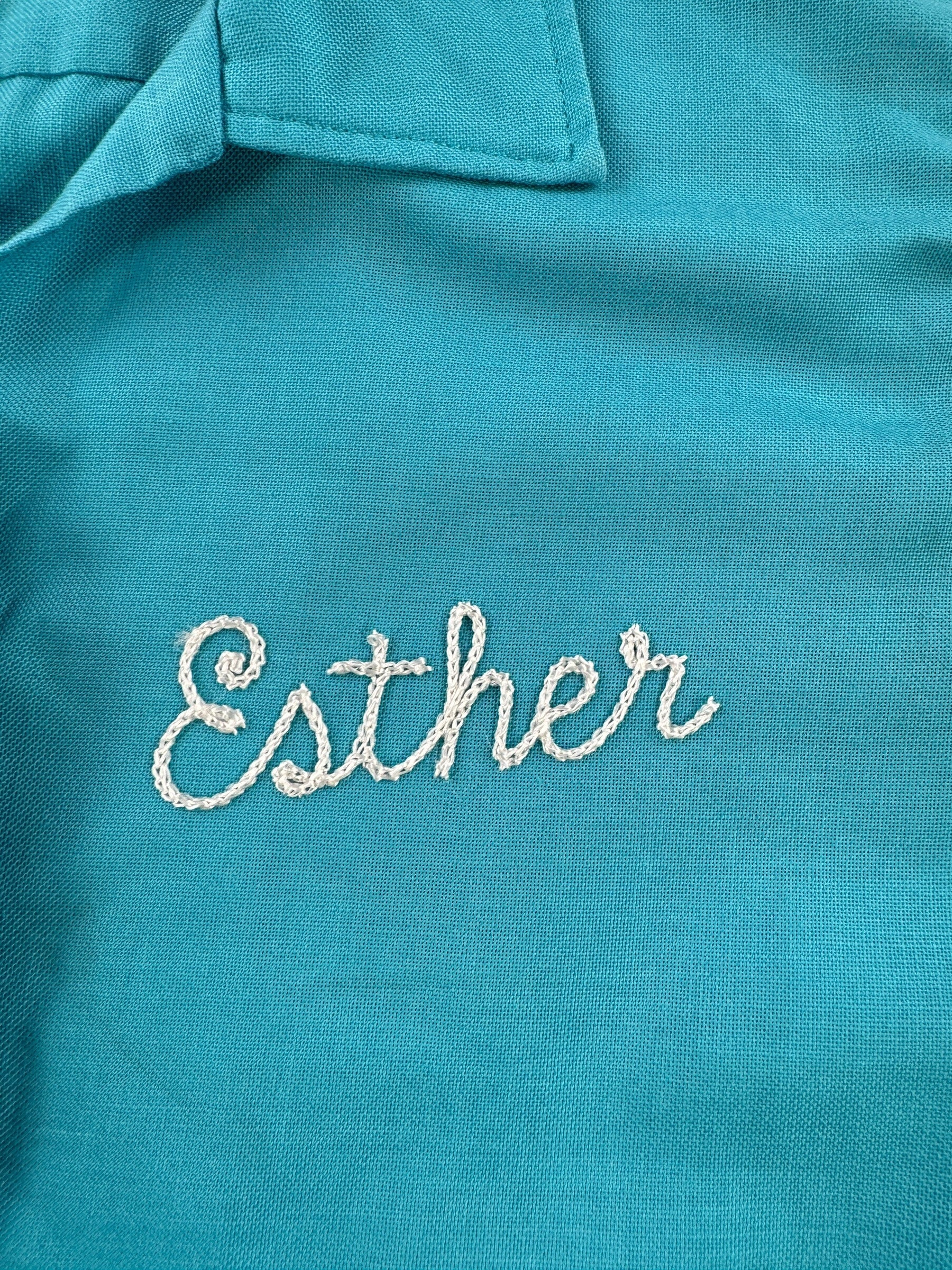 Name on Vintage Hilton Blue Women's Bowling Shirt SZ M