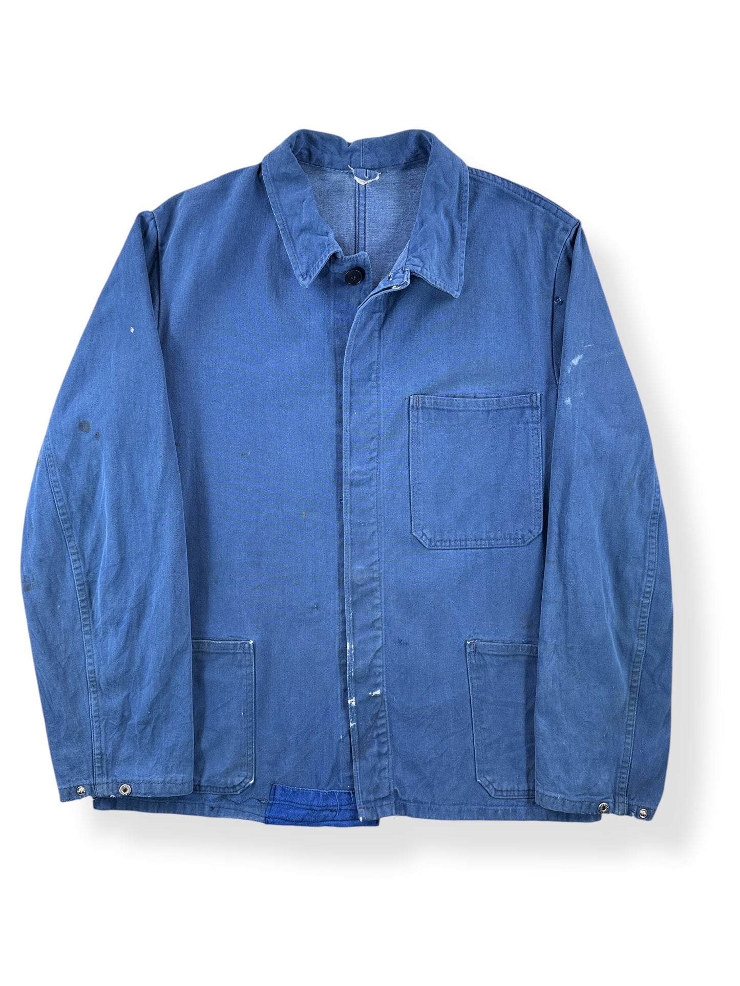 Front of Vintage Thrashed And Repaired French Chore Coat SZ L