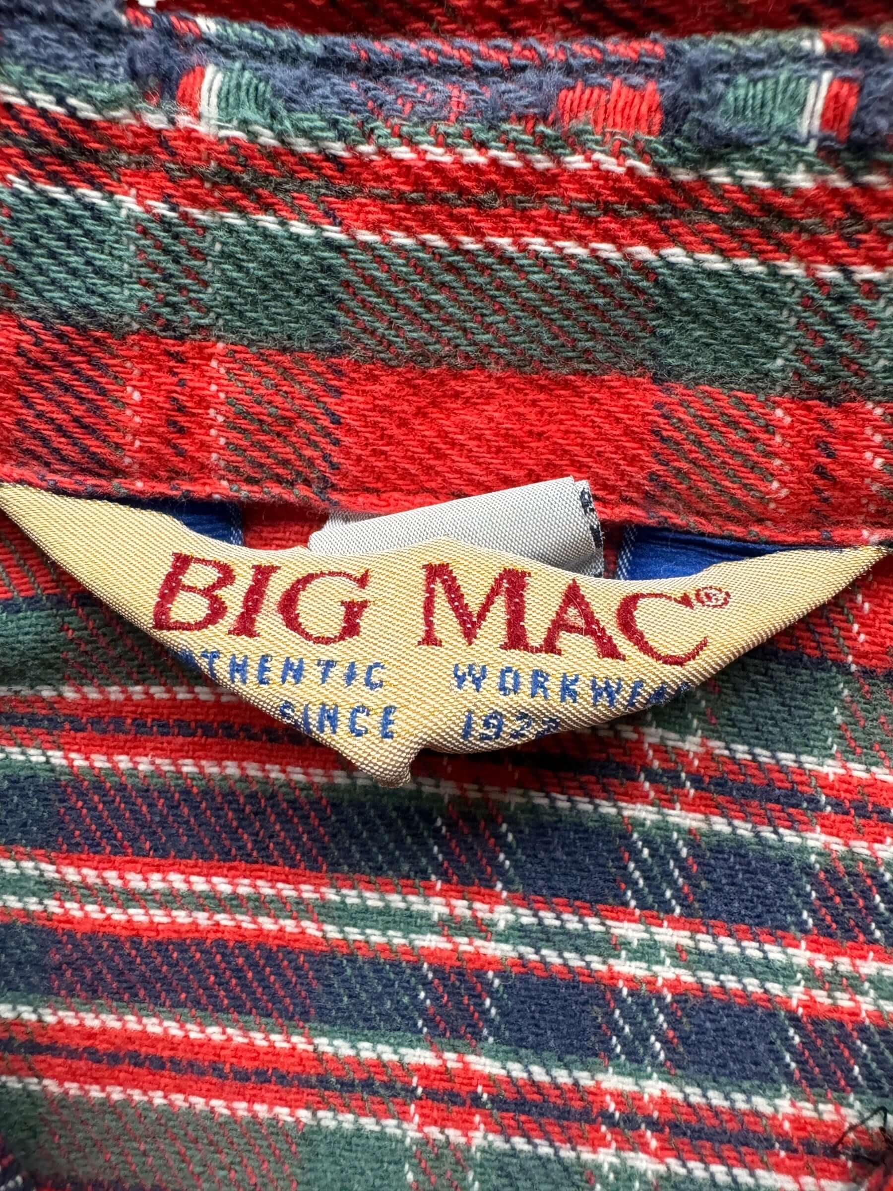 tag on Vintage Big Mac Red Plaid Cotton Flannel SZ XL Tall