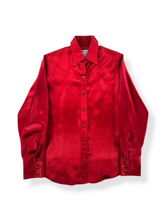 Front of Vintage Wrangler Red Western Pearl Snap SZ S