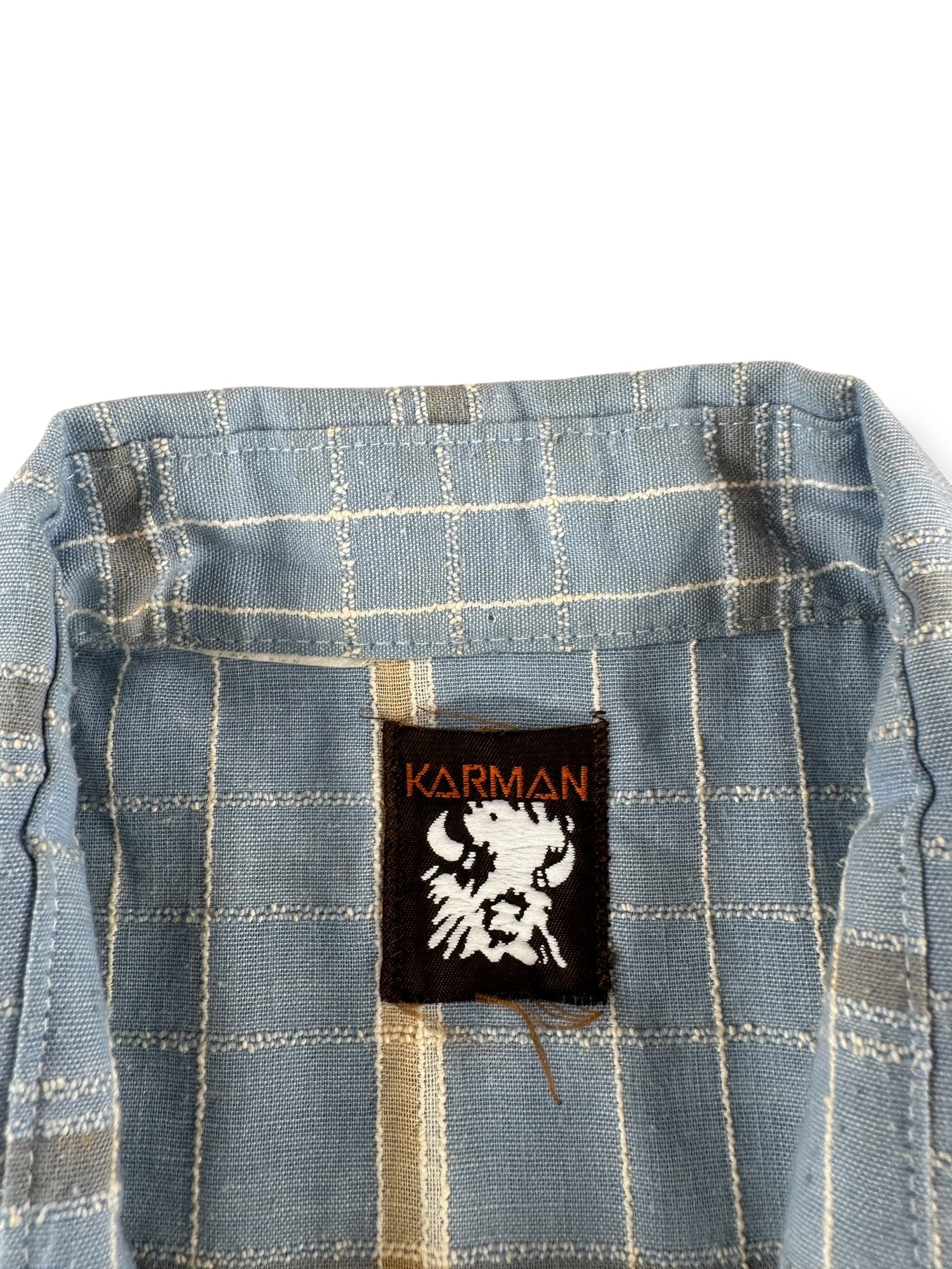 Label on Vintage Karman Cotton/Poly Pearl Snap Western Shirt SZ L