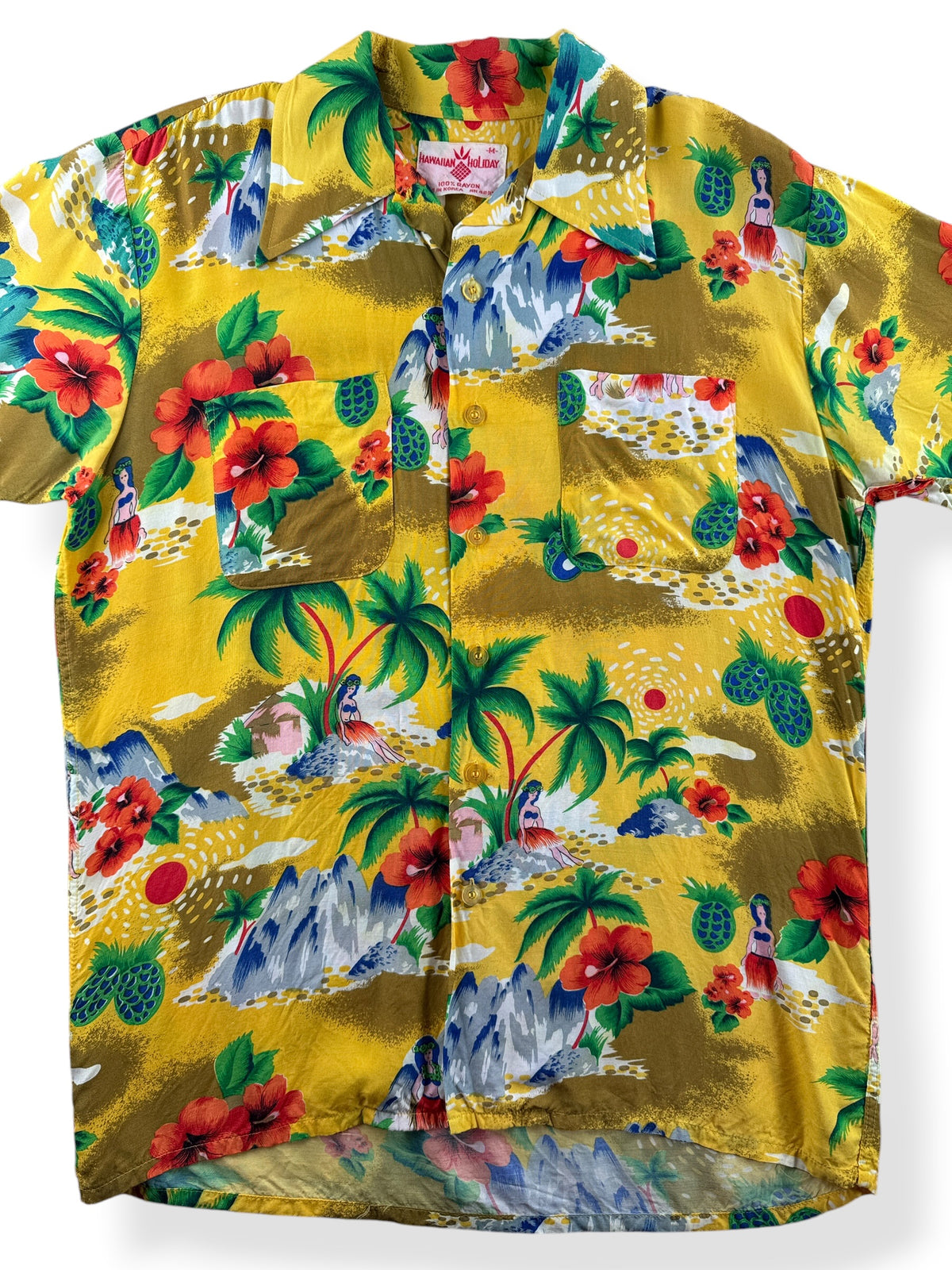 Close-up of Vintage Hawaiian Holiday Aloha Shirt SZ M