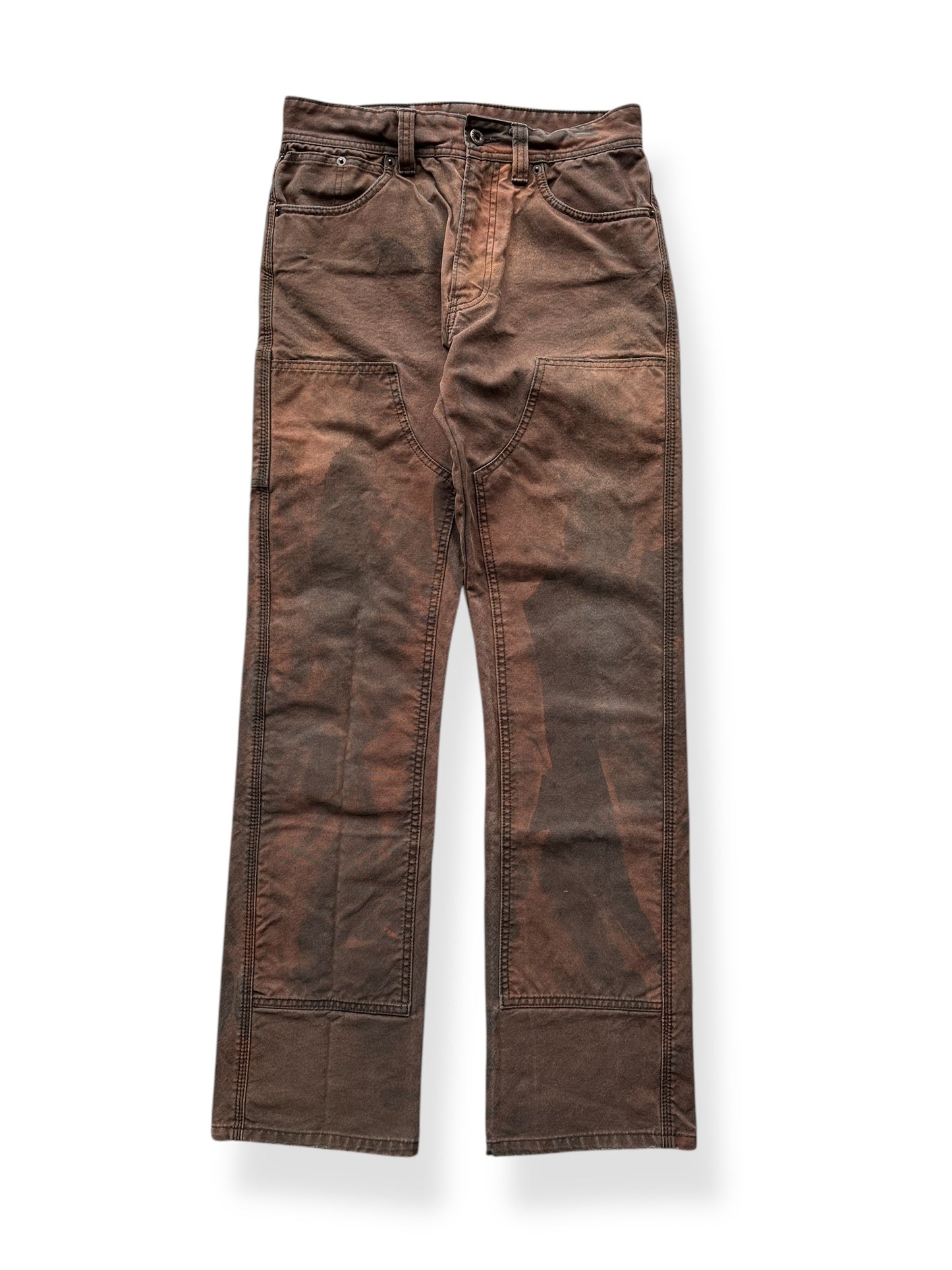 Front of Vintage Filson Brown Bleach Stained Double Knee Trousers W30