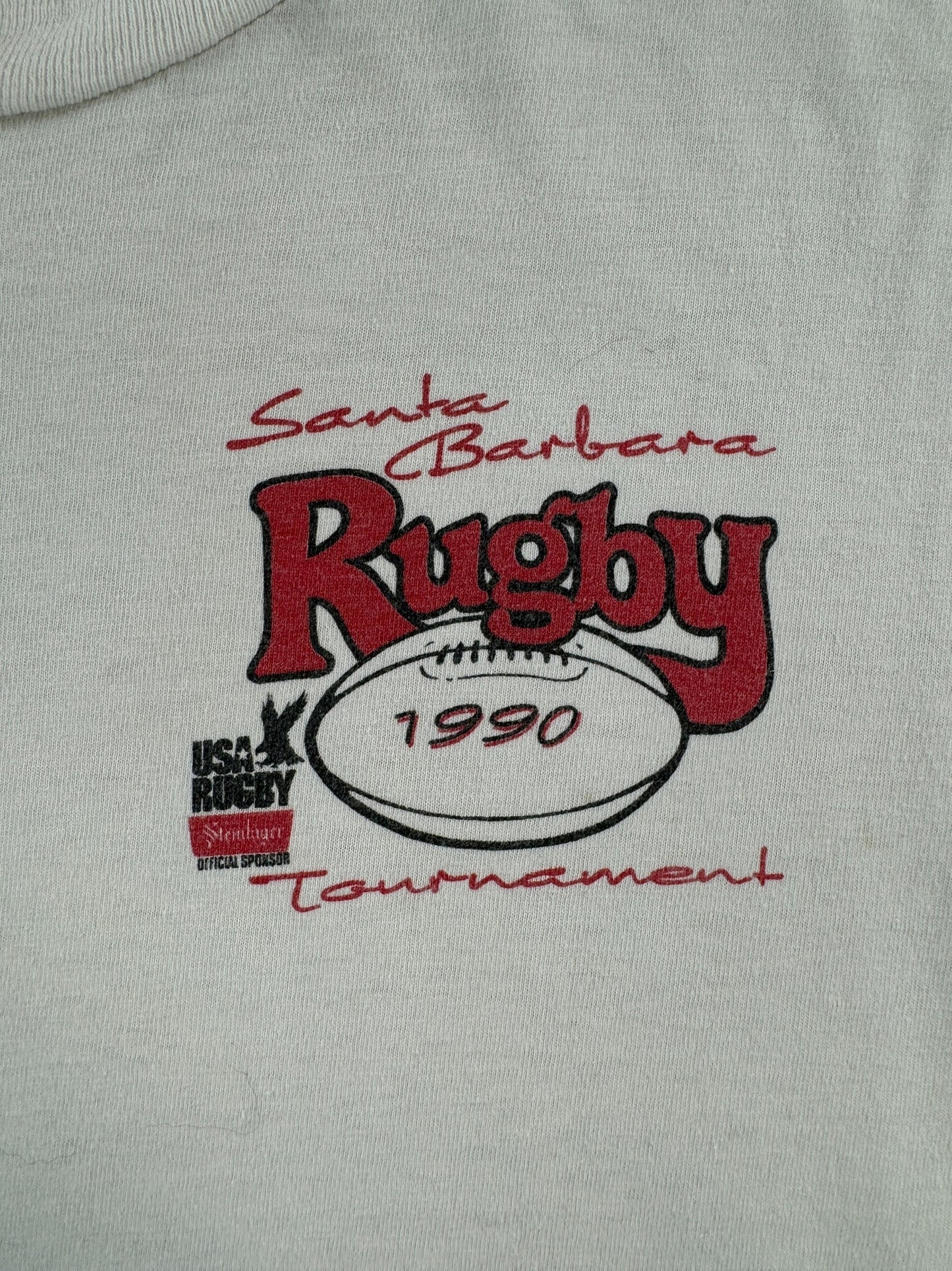 Graphic of Vintage Long Sleeve 1990 Santa Barbara Rugby Tournament Tee SZ L