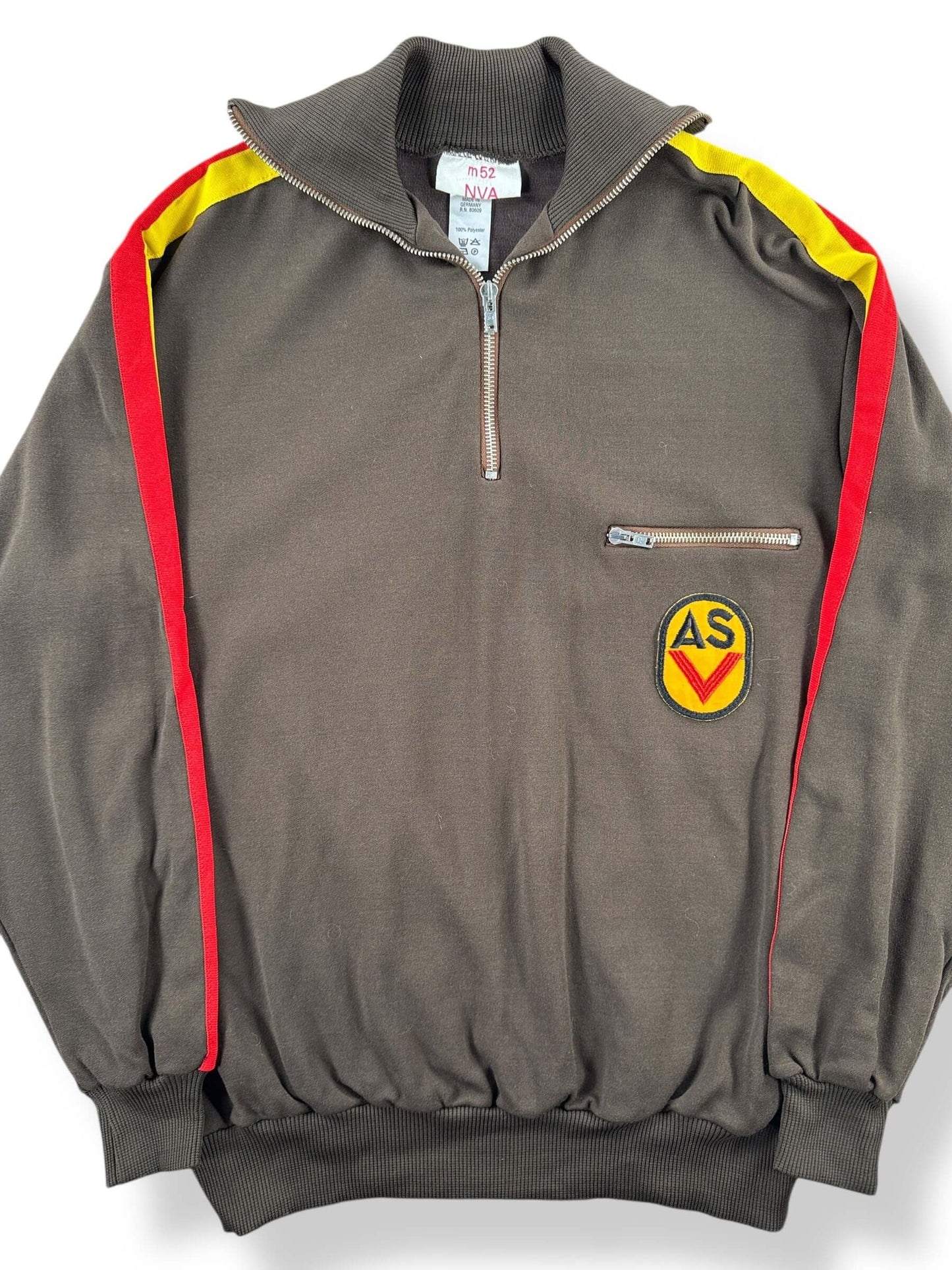Front Close Up of Vintage German Polyester Warm Up Jacket SZ M