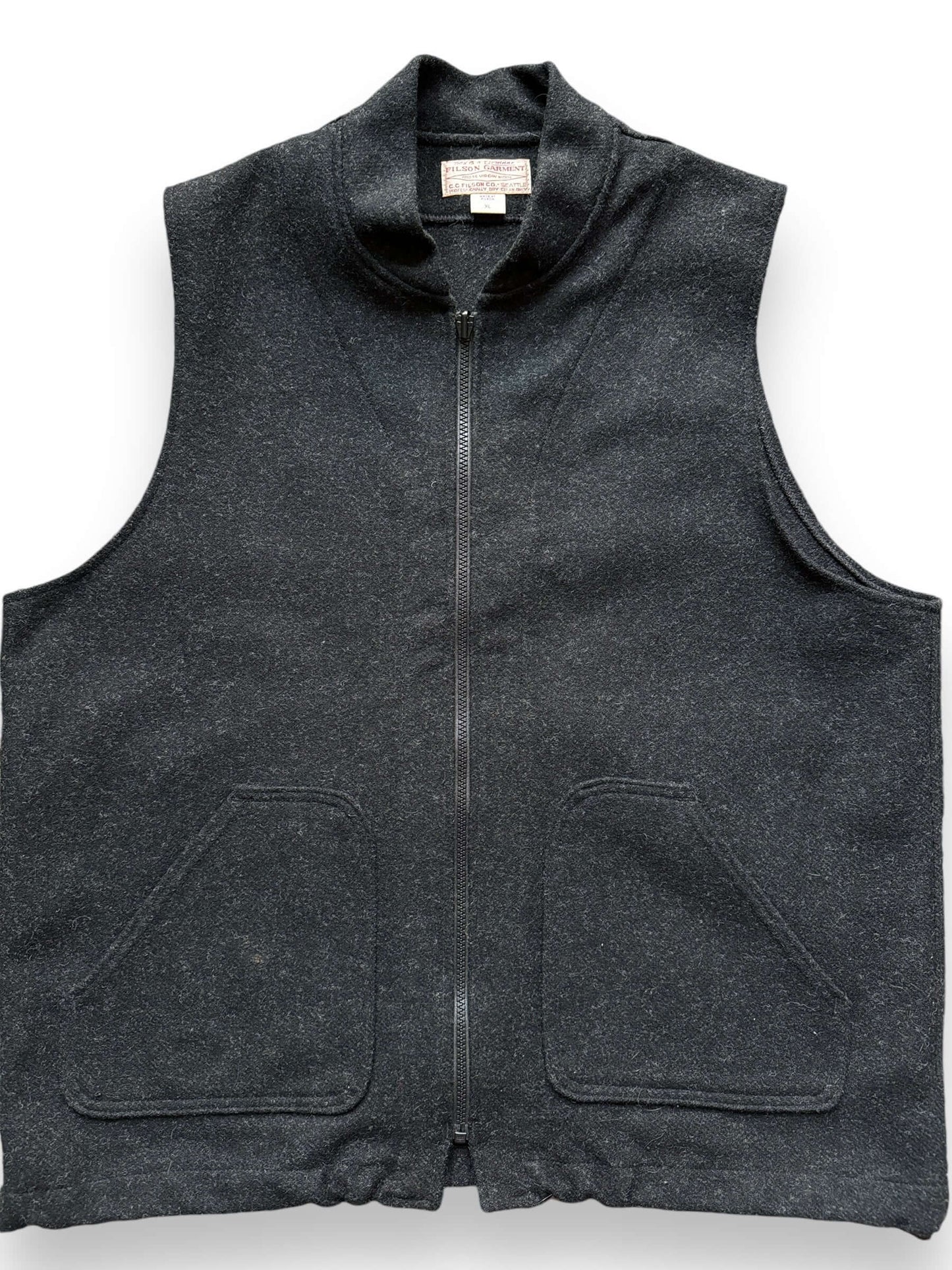 Front Detail on Filson Charcoal Liner Vest SZ XL