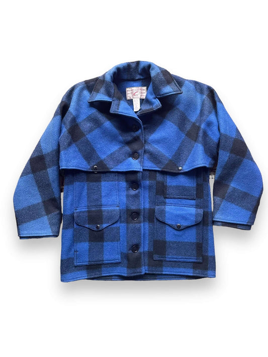 Front View of Vintage Women's Filson Cobalt and Black Double Mackinaw Jacket SZ 10