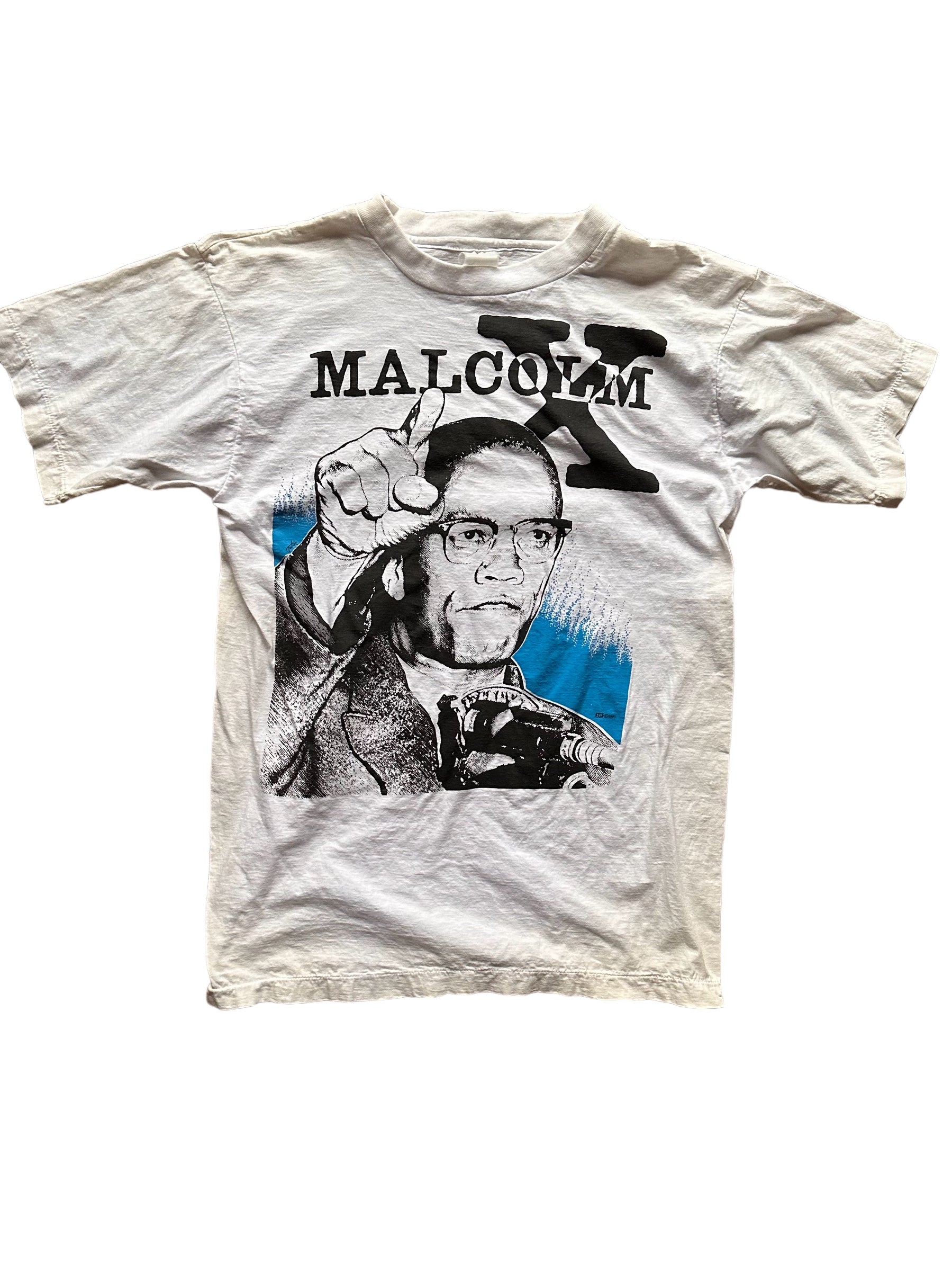 Front View of Vintage 1991 Malcolm X Single Stitch Tee SZ M | Vintage Malcolm X T-Shirts Seattle | Barn Owl Vintage Clothing Seattle