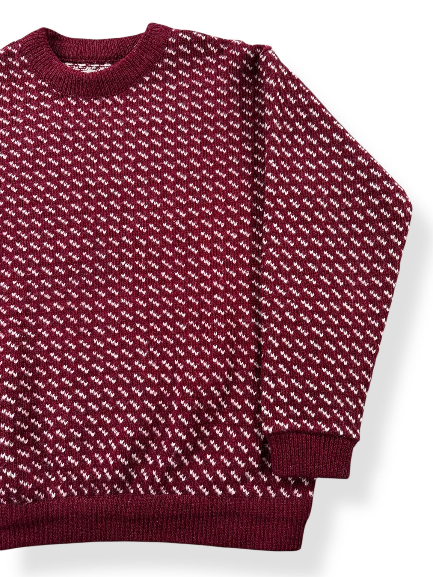 Front Left View of Vintage Men's L.L. Bean Burgundy Birdseye Sweater SZ L