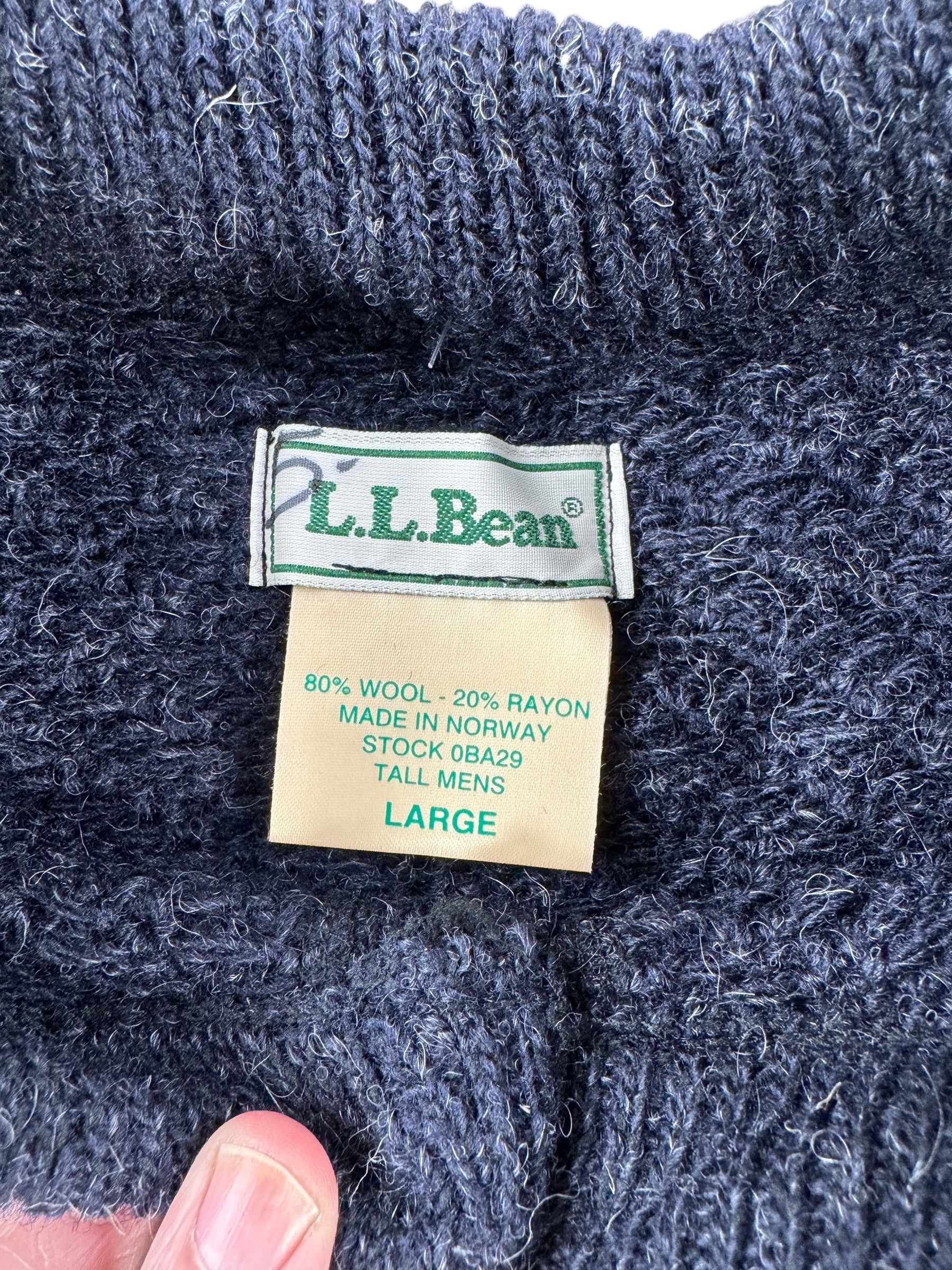 Tag View of Vintage L.L. Bean Birdseye Nordic Sweater SZ L Tall