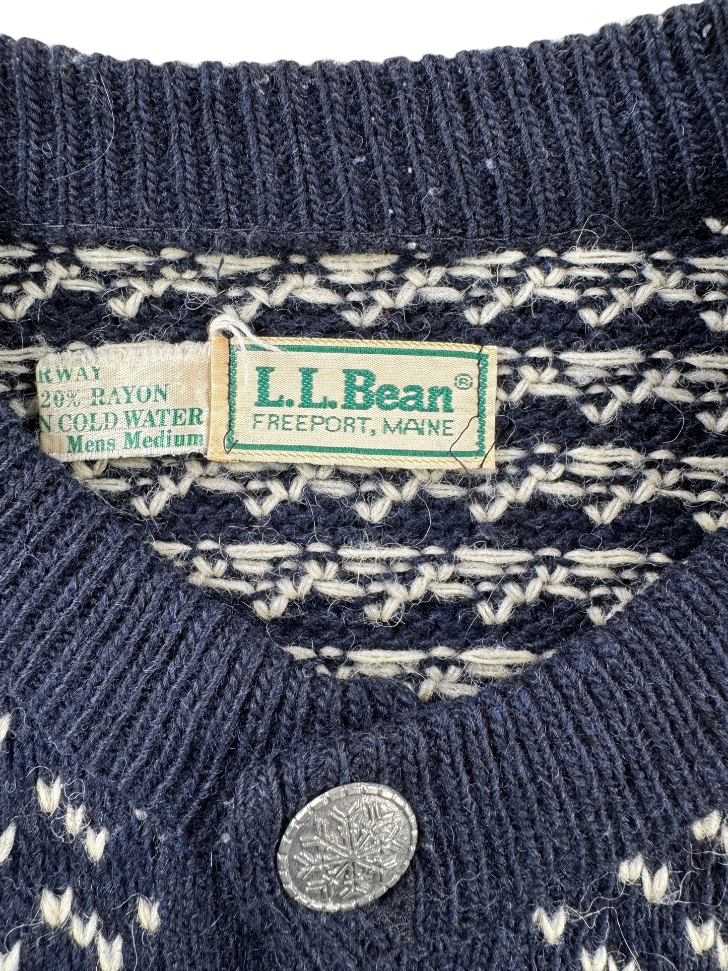Tag View of Vintage Men's L.L. Bean Norwegian Birdseye Cardigan SZ M