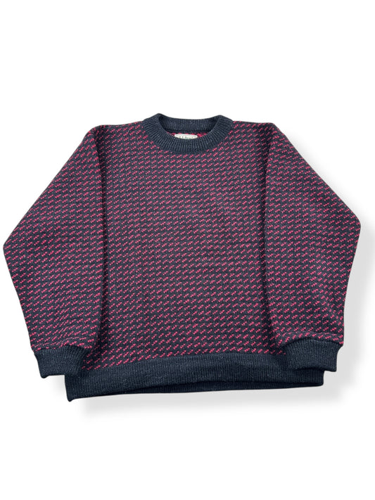 Front View of Vintage L.L. Bean Red & Black Norwegian Birdseye Sweater SZ L