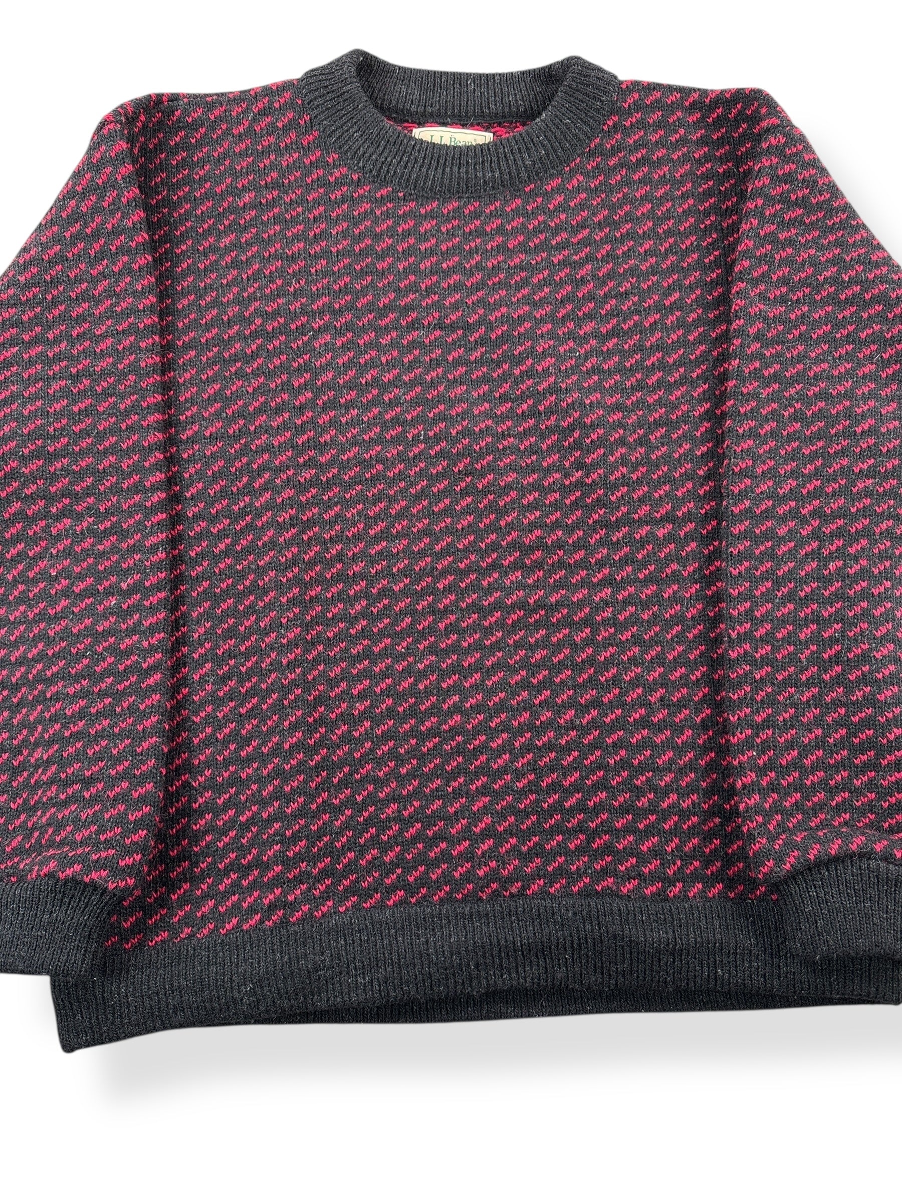 Front Detail of Vintage L.L. Bean Red & Black Norwegian Birdseye Sweater SZ L