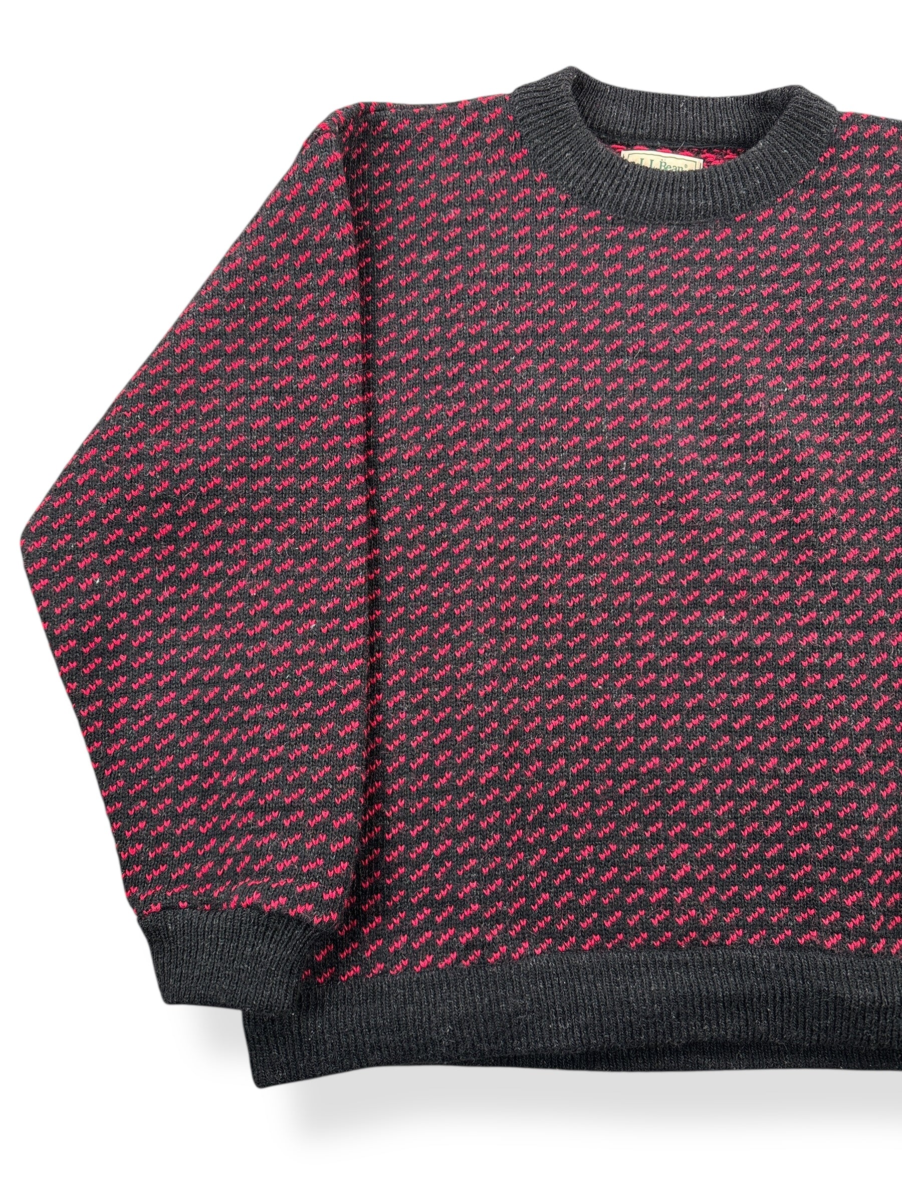 Front Right View of Vintage L.L. Bean Red & Black Norwegian Birdseye Sweater SZ L
