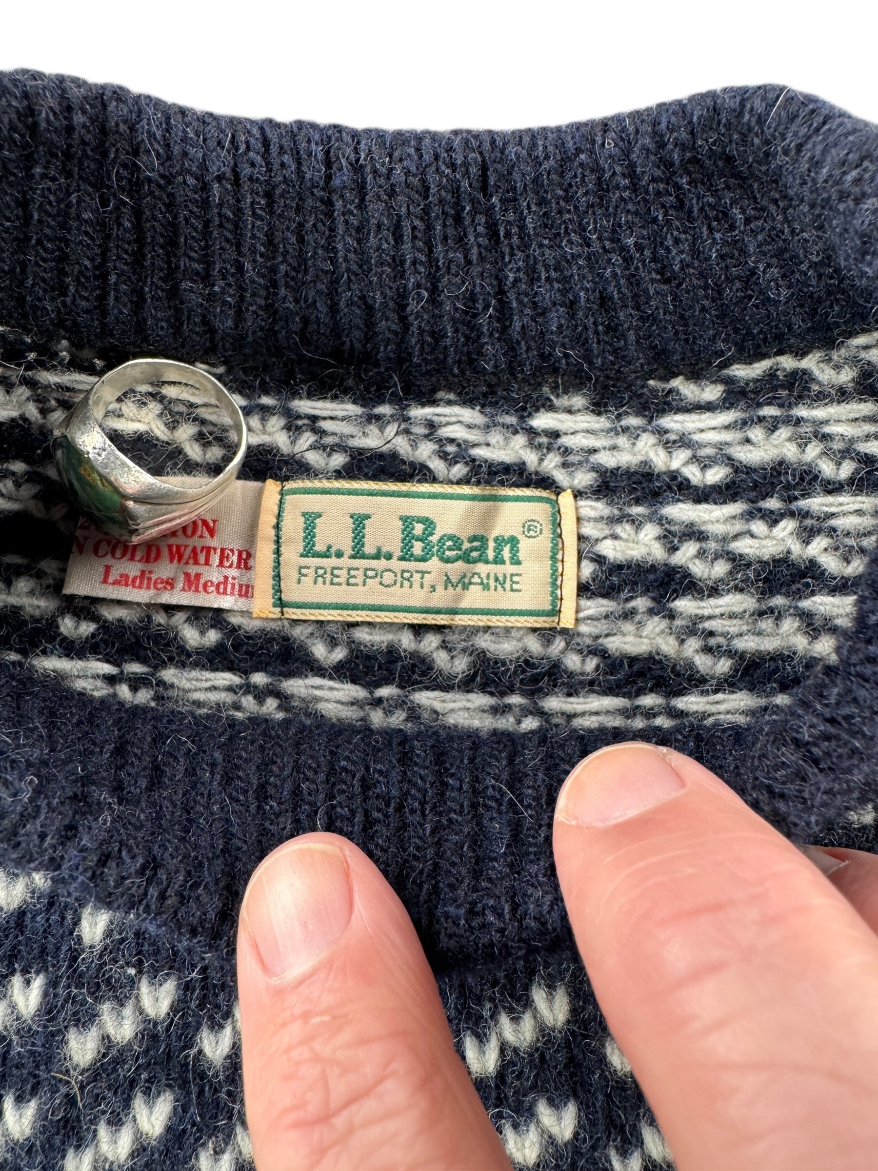 Tag View of Vintage Ladies L.L. Bean Norwegian Birdseye Sweater SZ M