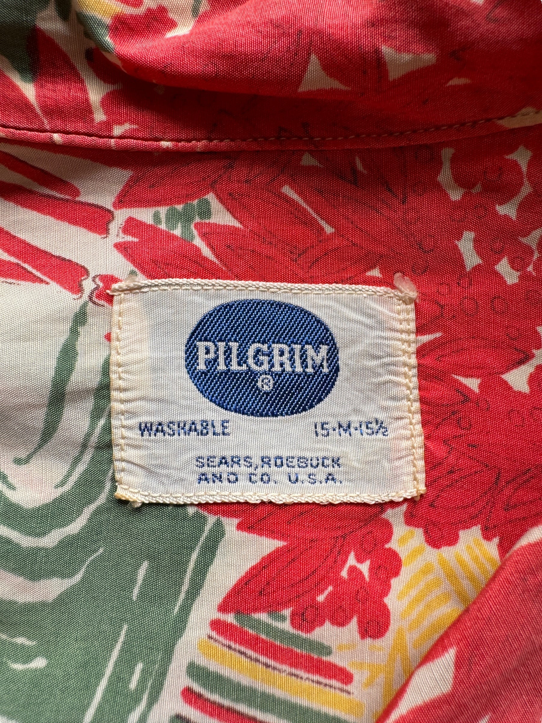 tag on Vintage Pilgrim Longsleeve Rayon Aloha Shirt SZ M