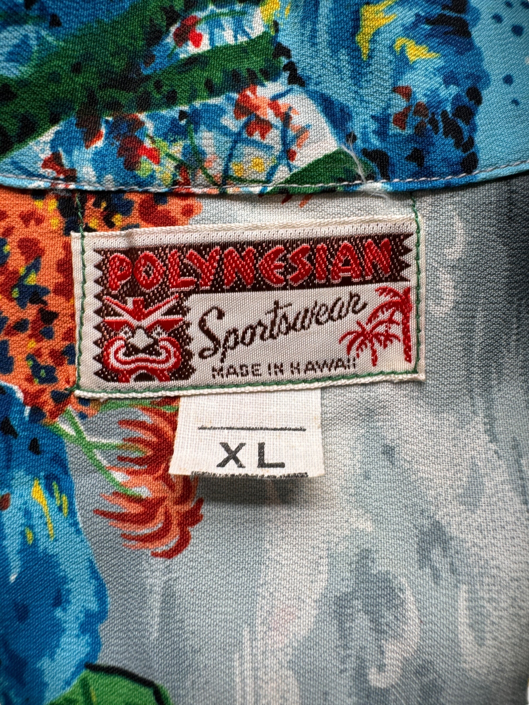 tag on Vintage NOS Polynesian Sportswear Lighthouse Motif Aloha Shirt SZ XL