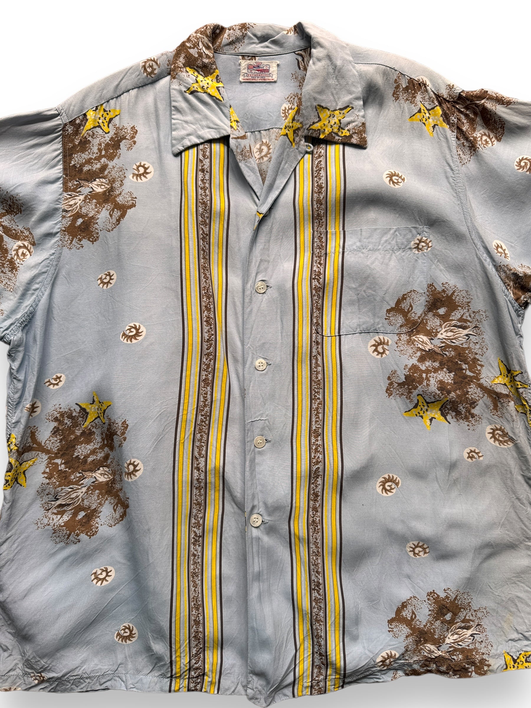 front close up of Vintage Kahanamoku Rayon Aloha Shirt SZ XL