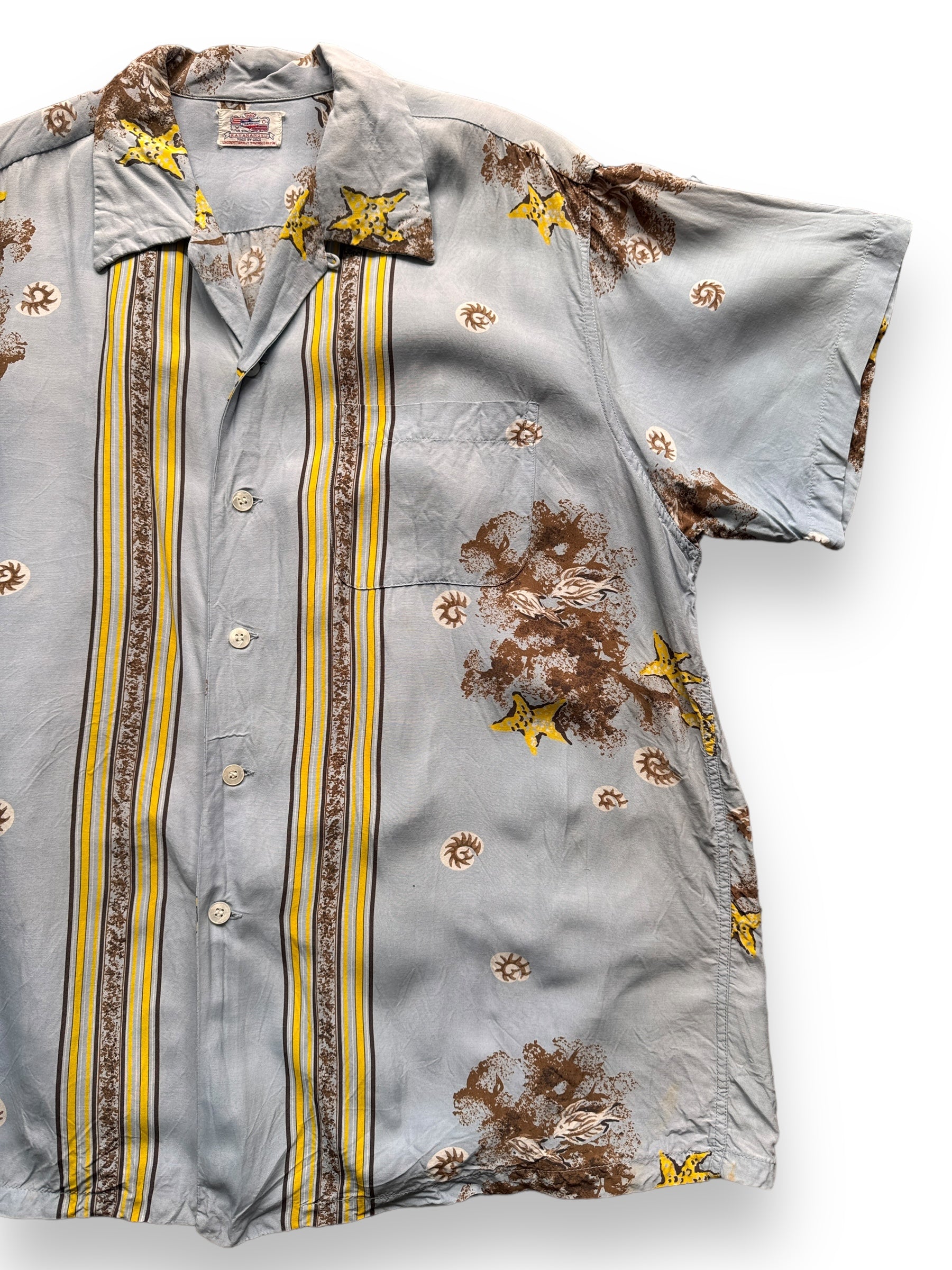 front left of Vintage Kahanamoku Rayon Aloha Shirt SZ XL