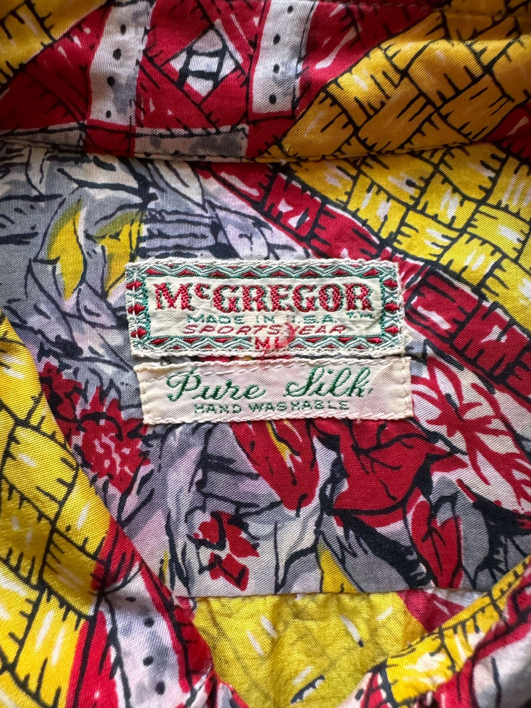 tag on Vintage McGregor Made in USA Silk Aloha Shirt SZ XL