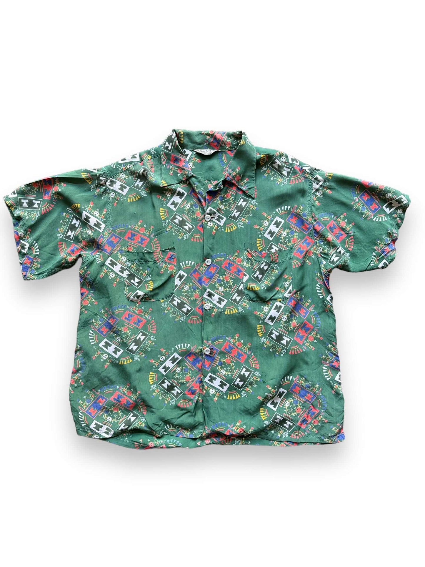 front of Vintage Terrace Club Aloha Shirt SZ L