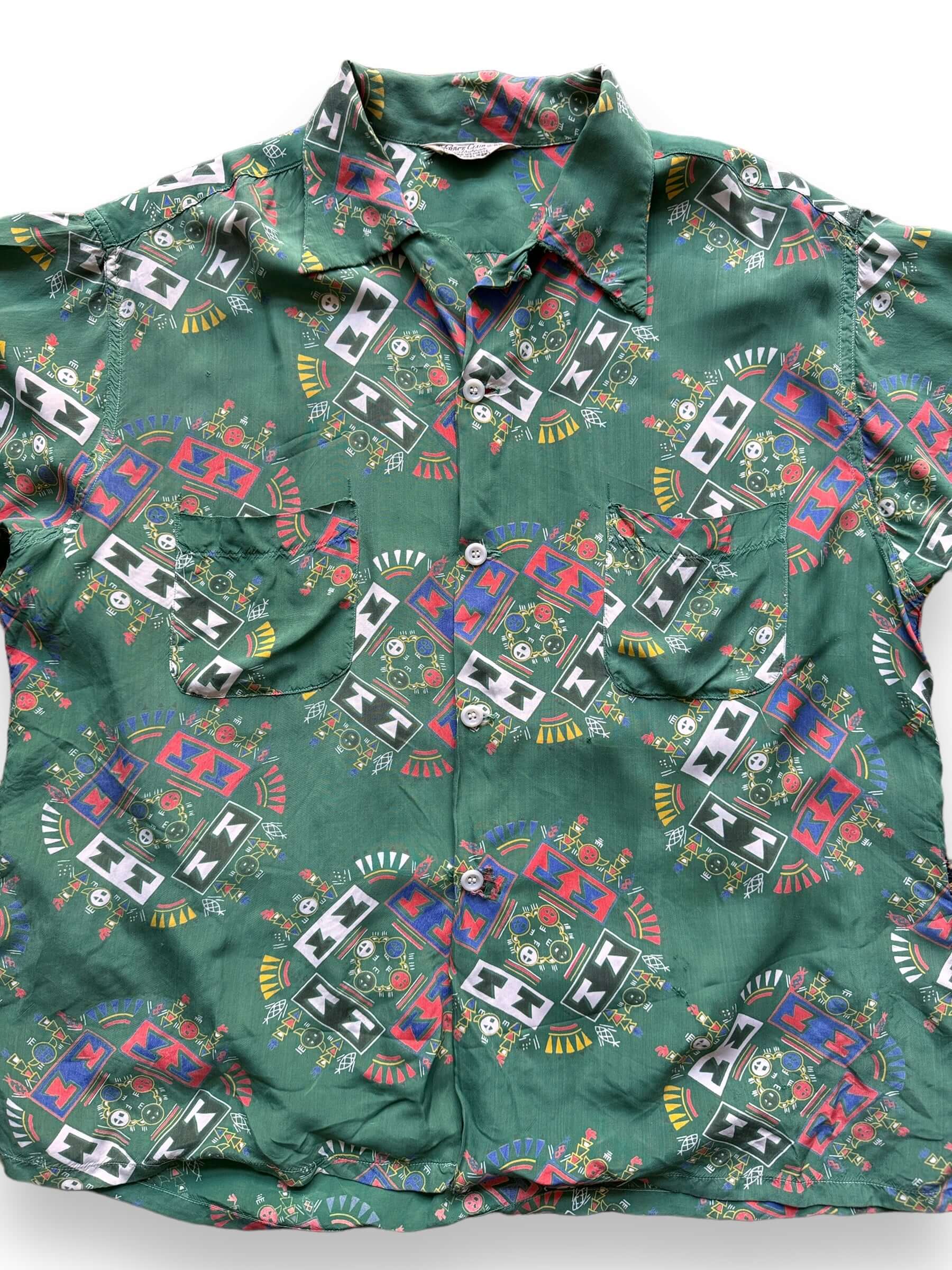 front close up of Vintage Terrace Club Aloha Shirt SZ L