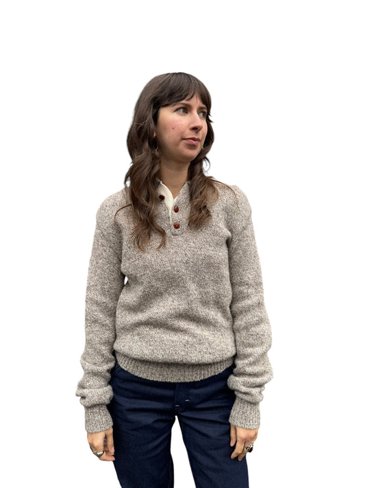 Front view of 1980s Campus Wool Oatmeal Sweater M