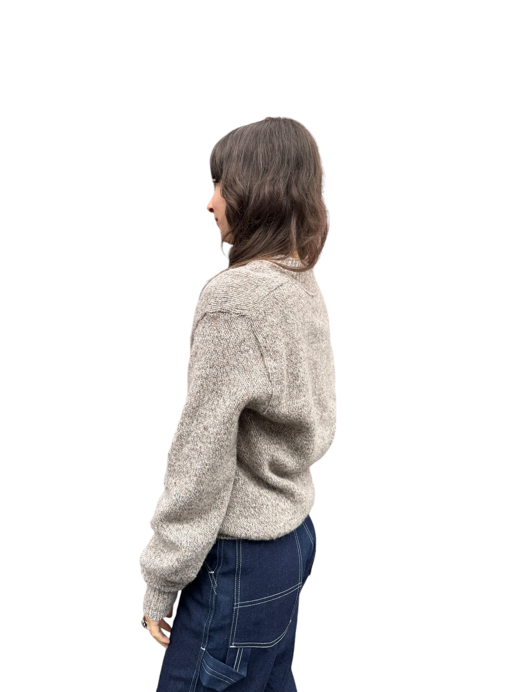 Side view 1980s Campus Wool Oatmeal Sweater M