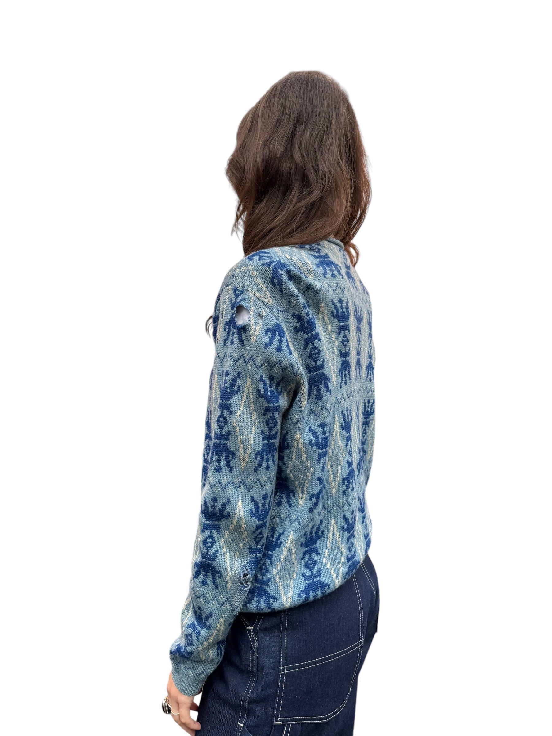 Side view of 1950s Garland Jaquard Cardigan M-L