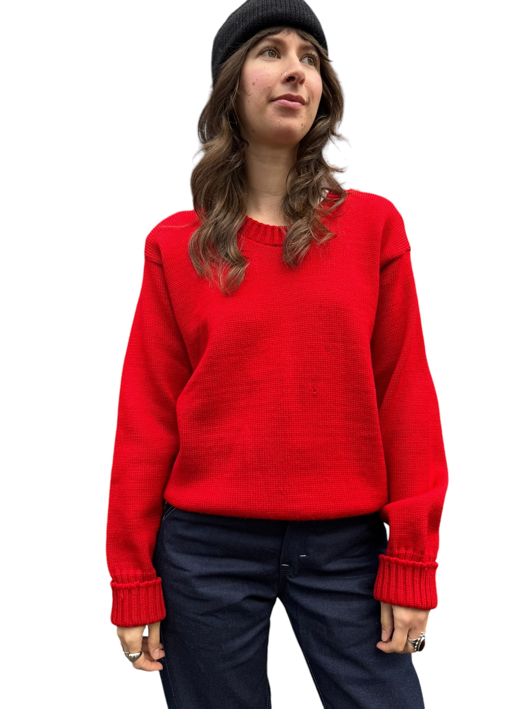 Front view of 1950s Sand Knit Red Wool Sweater M