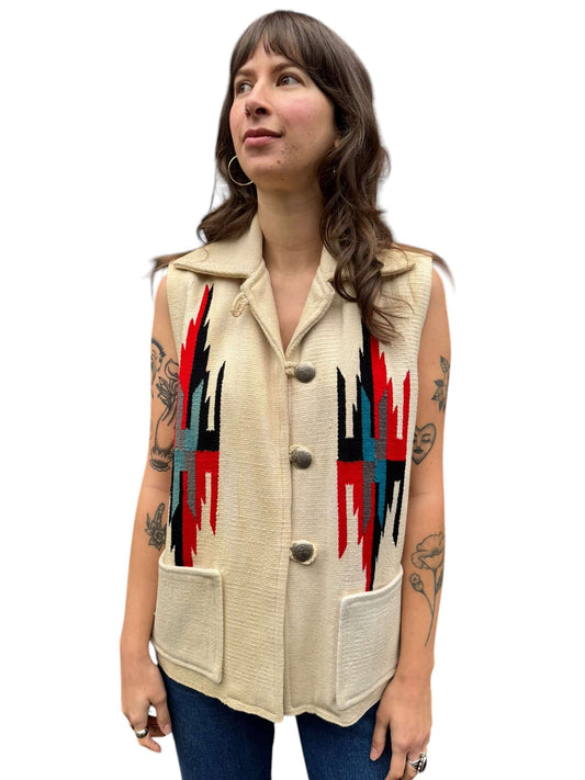 Frpnt model shot of 1970s Americraft Chimayo Vest L