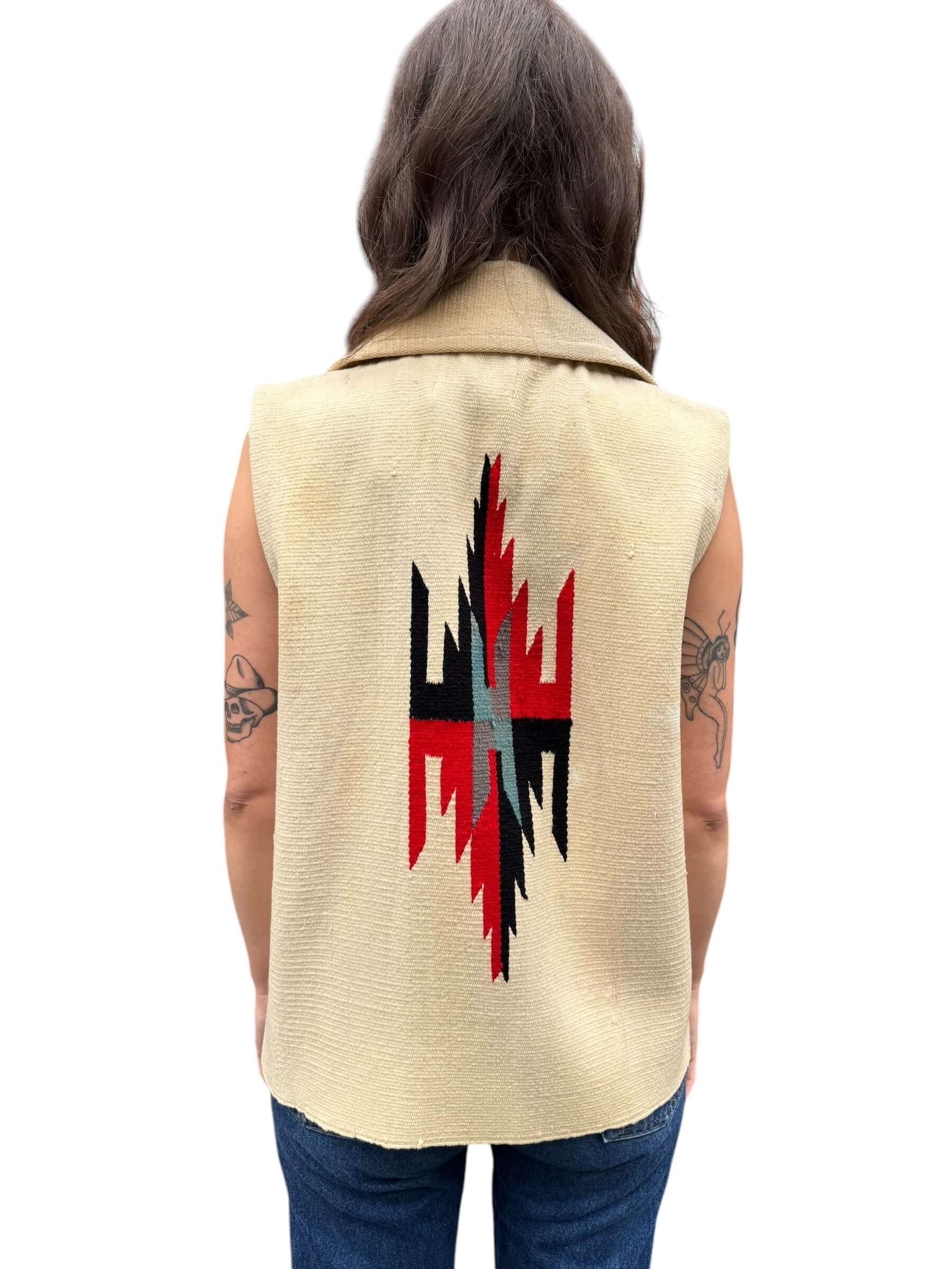 Back model shot of 1970s Americraft Chimayo Vest L