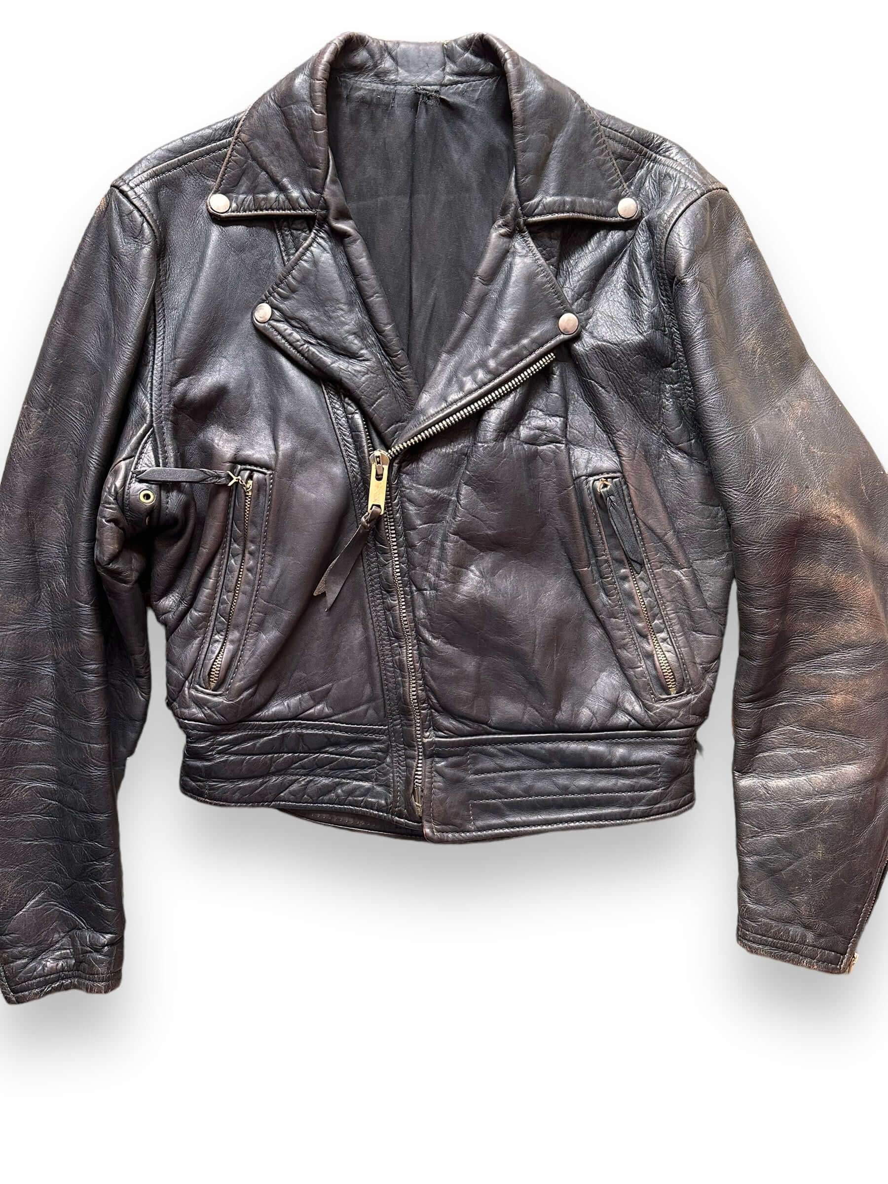 front close up of 40's Era Langlitz Leather Jacket |  Barn Owl Vintage Goods | Vintage Leather Jackets Seattle