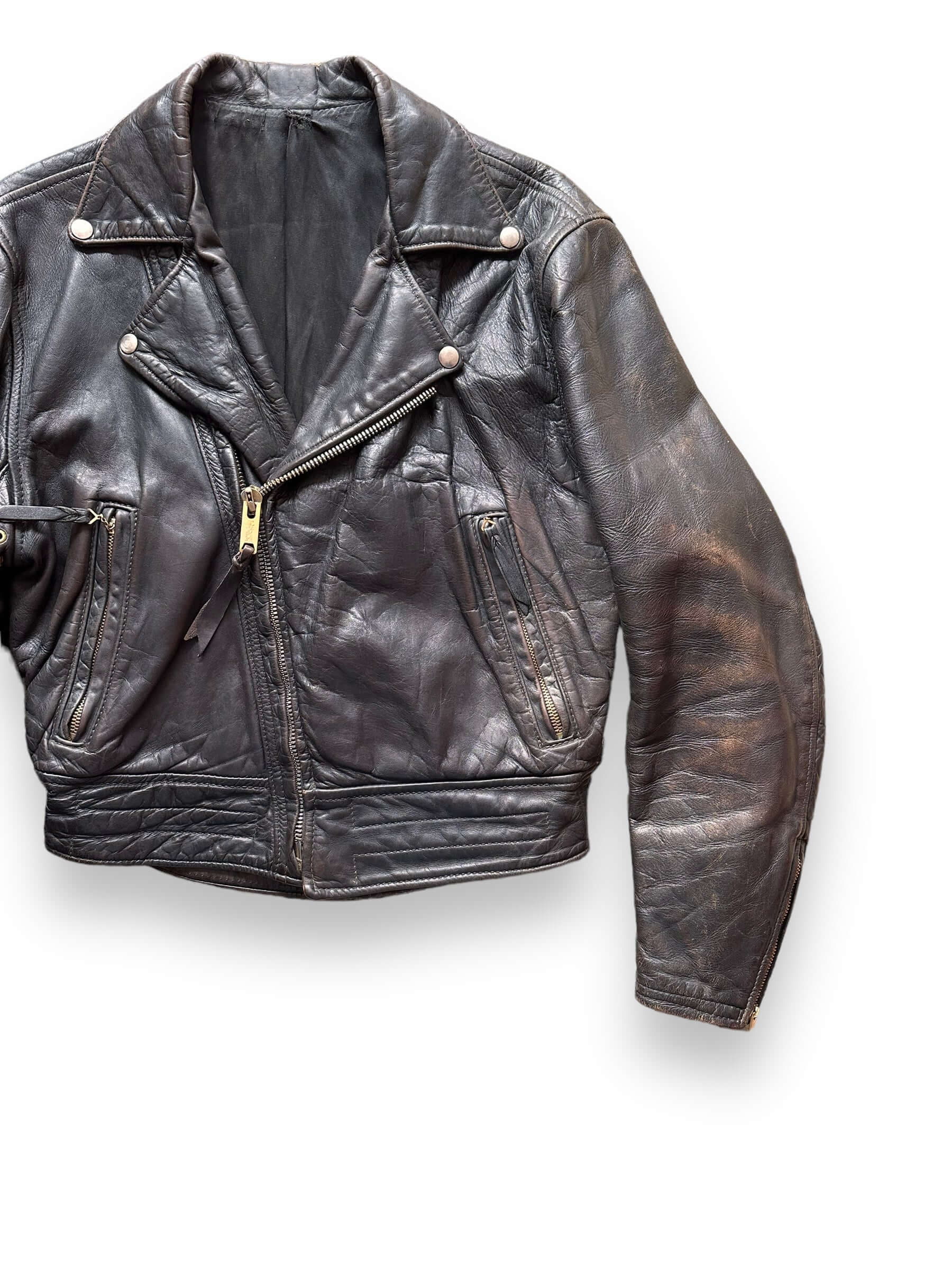 front left of 40's Era Langlitz Leather Jacket |  Barn Owl Vintage Goods | Vintage Leather Jackets Seattle