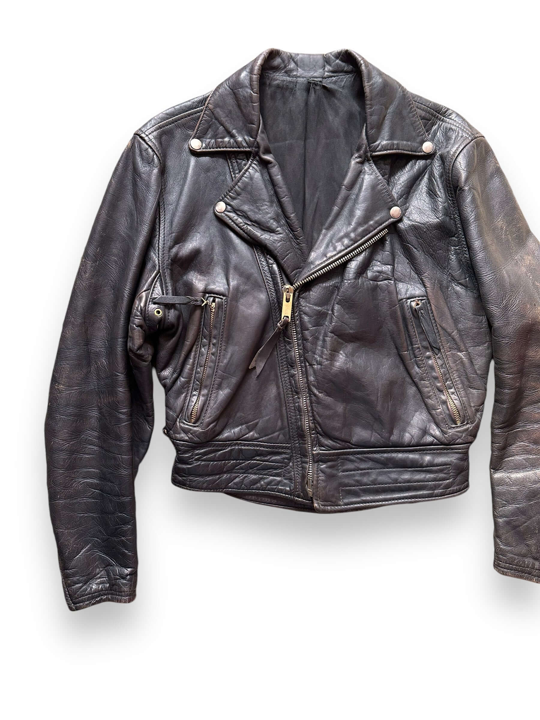 front right of 40's Era Langlitz Leather Jacket |  Barn Owl Vintage Goods | Vintage Leather Jackets Seattle