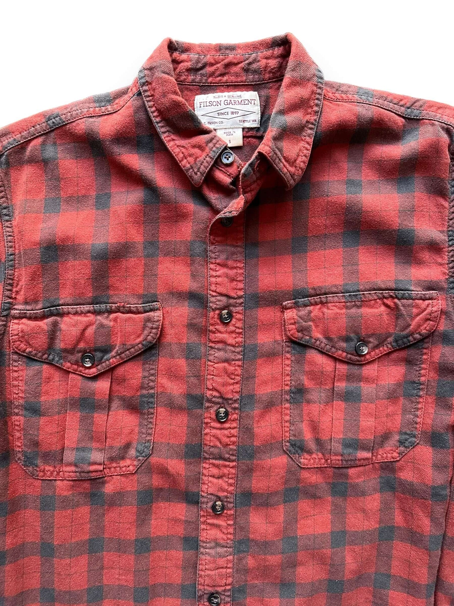 front close up on Filson Button-Up Shirt |  Barn Owl Vintage Goods | Vintage Filson Workwear Seattle