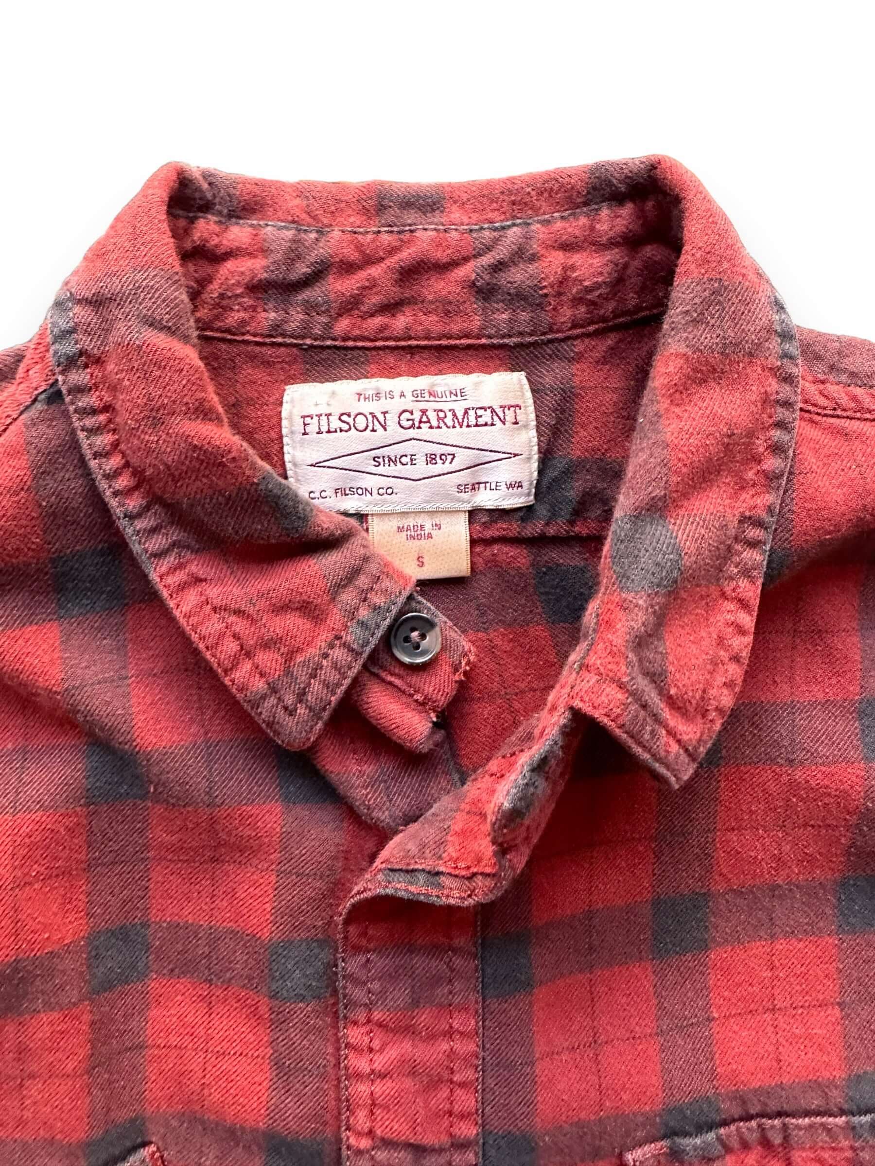 collar and tag on Filson Button-Up Shirt |  Barn Owl Vintage Goods | Vintage Filson Workwear Seattle