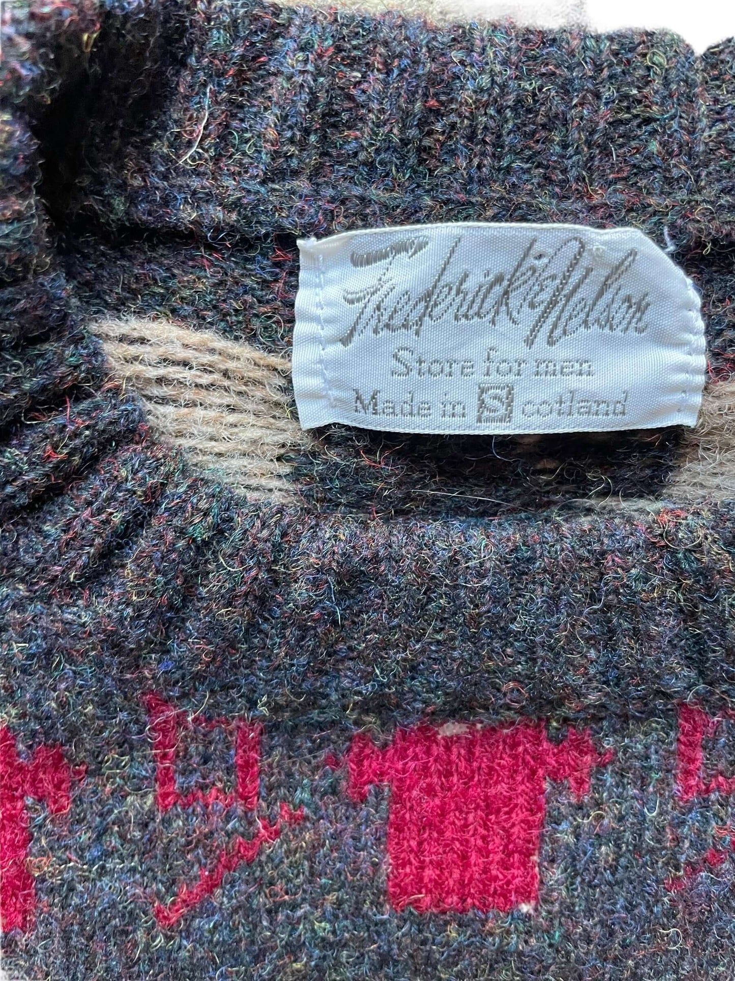 Tag view of Vintage Frederick and Nelson Wool Dog Sweater L