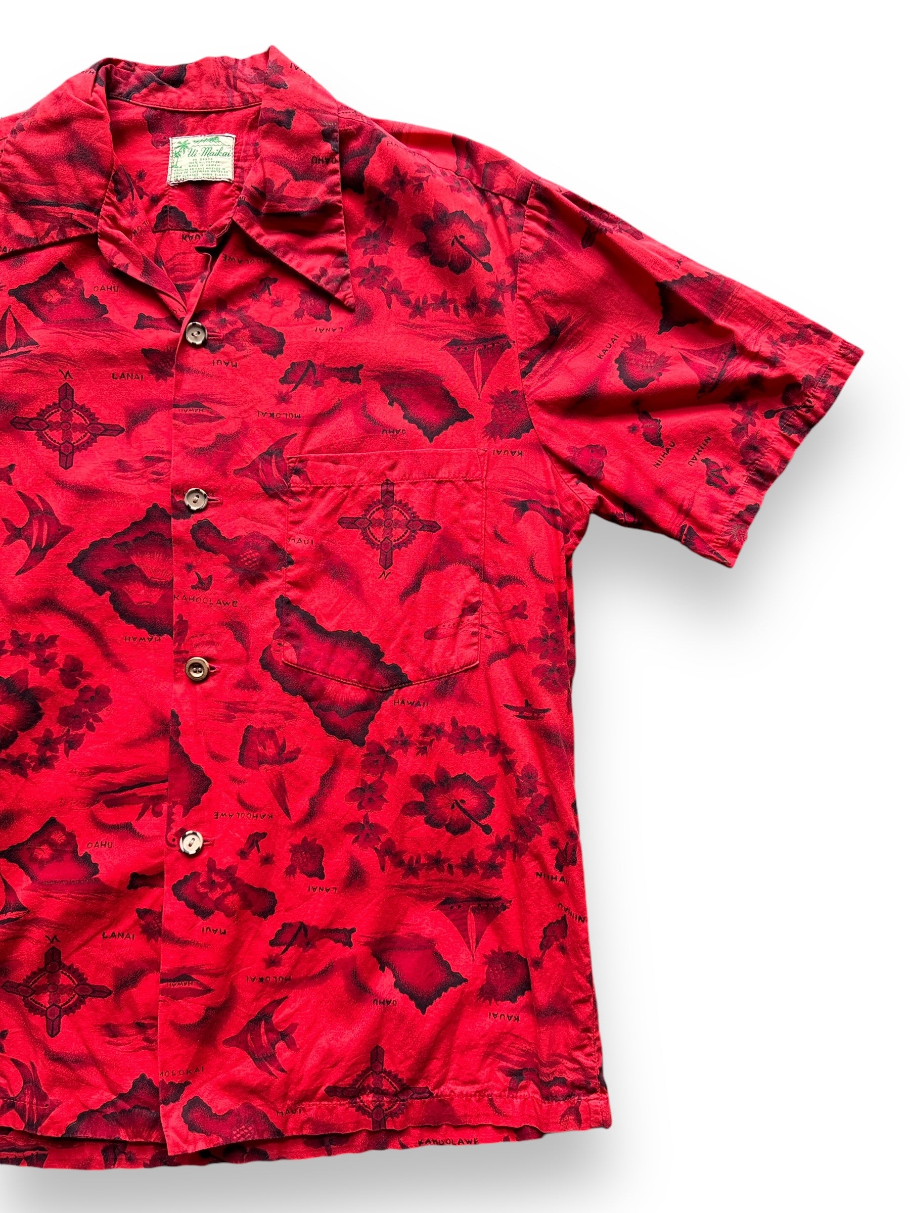 front left of Vintage Ui-Maikai Red Aloha Shirt SZ L