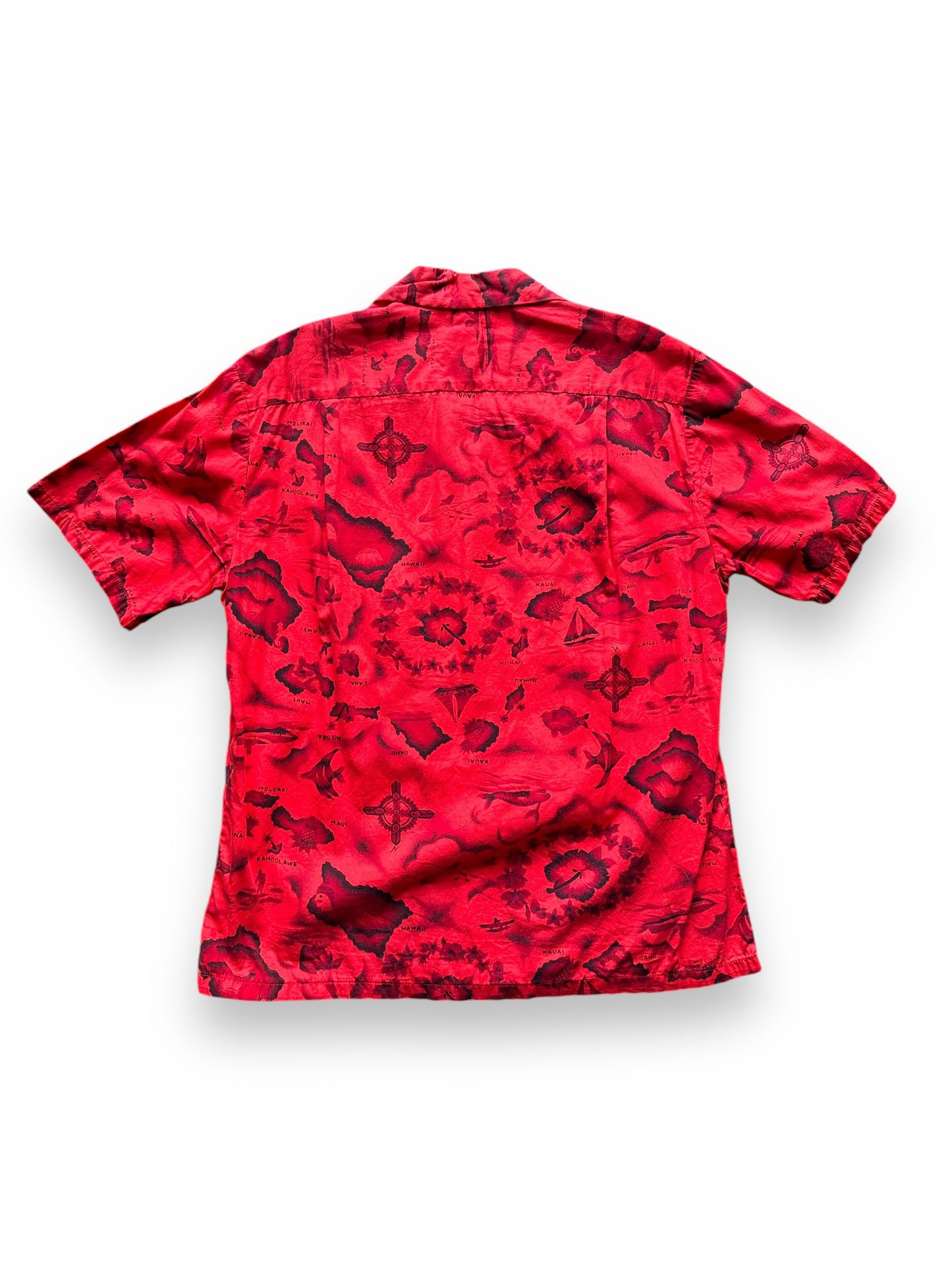 back of Vintage Ui-Maikai Red Aloha Shirt SZ L