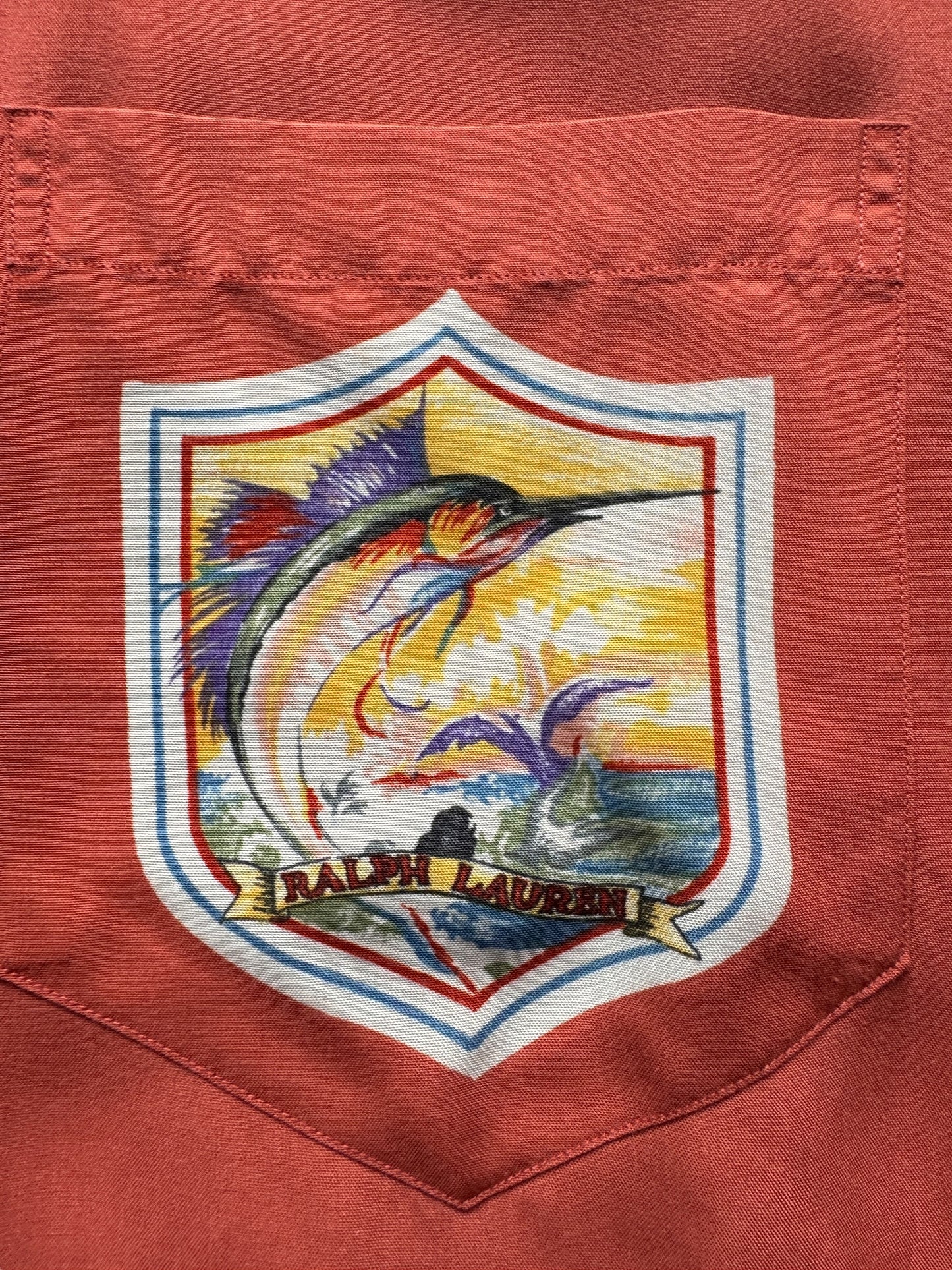 front graphic of Vintage Ralph Lauren Marlin Aloha Shirt SZ XL