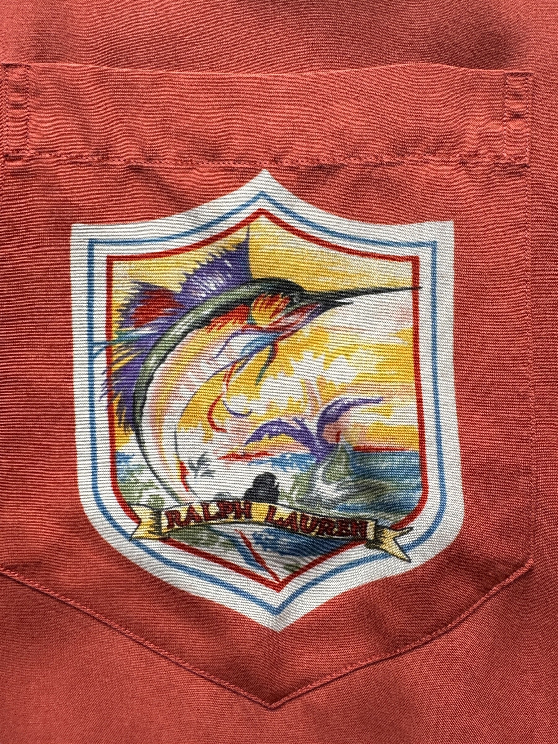 front graphic of Vintage Ralph Lauren Marlin Aloha Shirt SZ XL