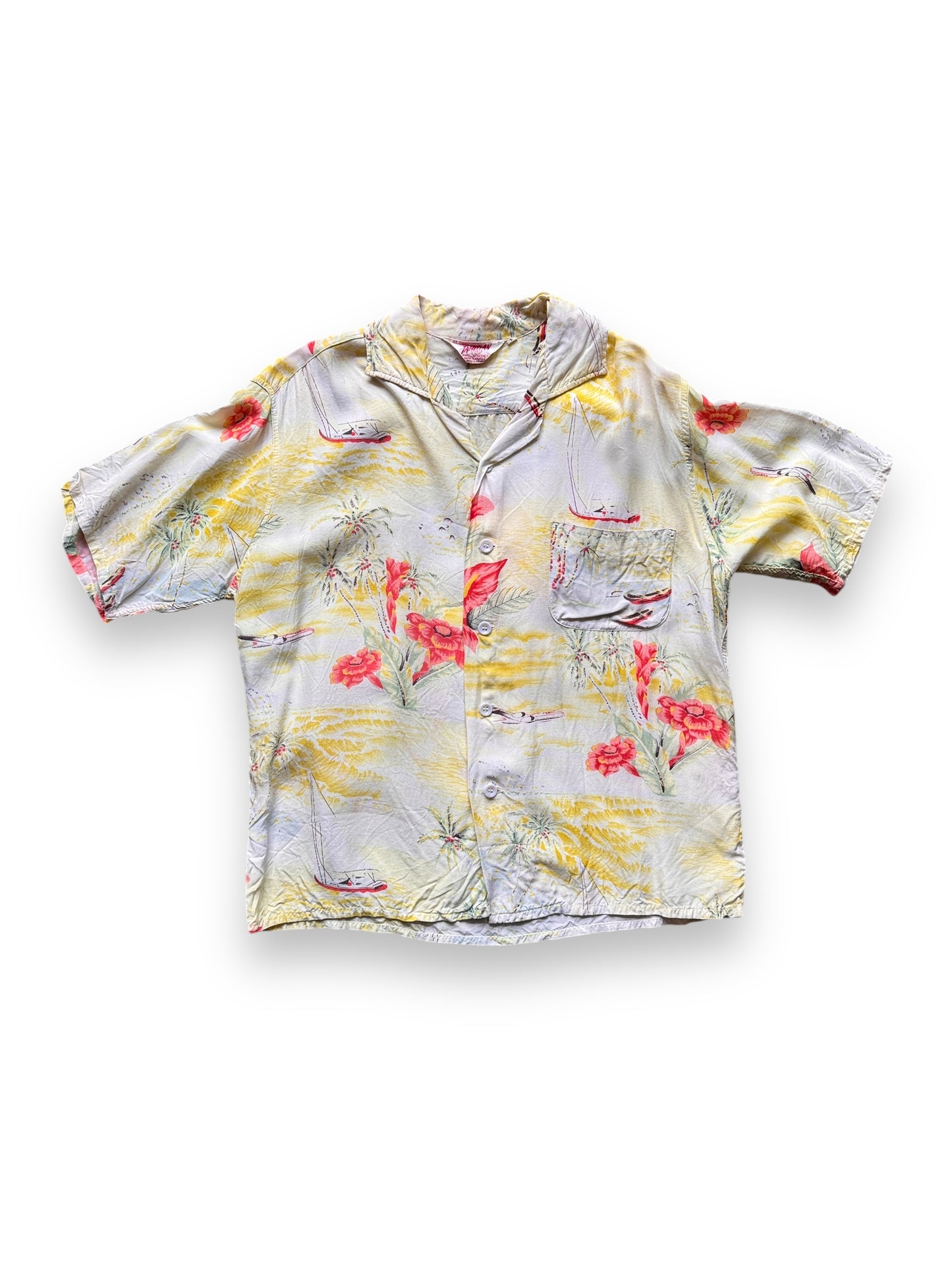 front of Vintage Tahitian Aloha Shirt SZ L