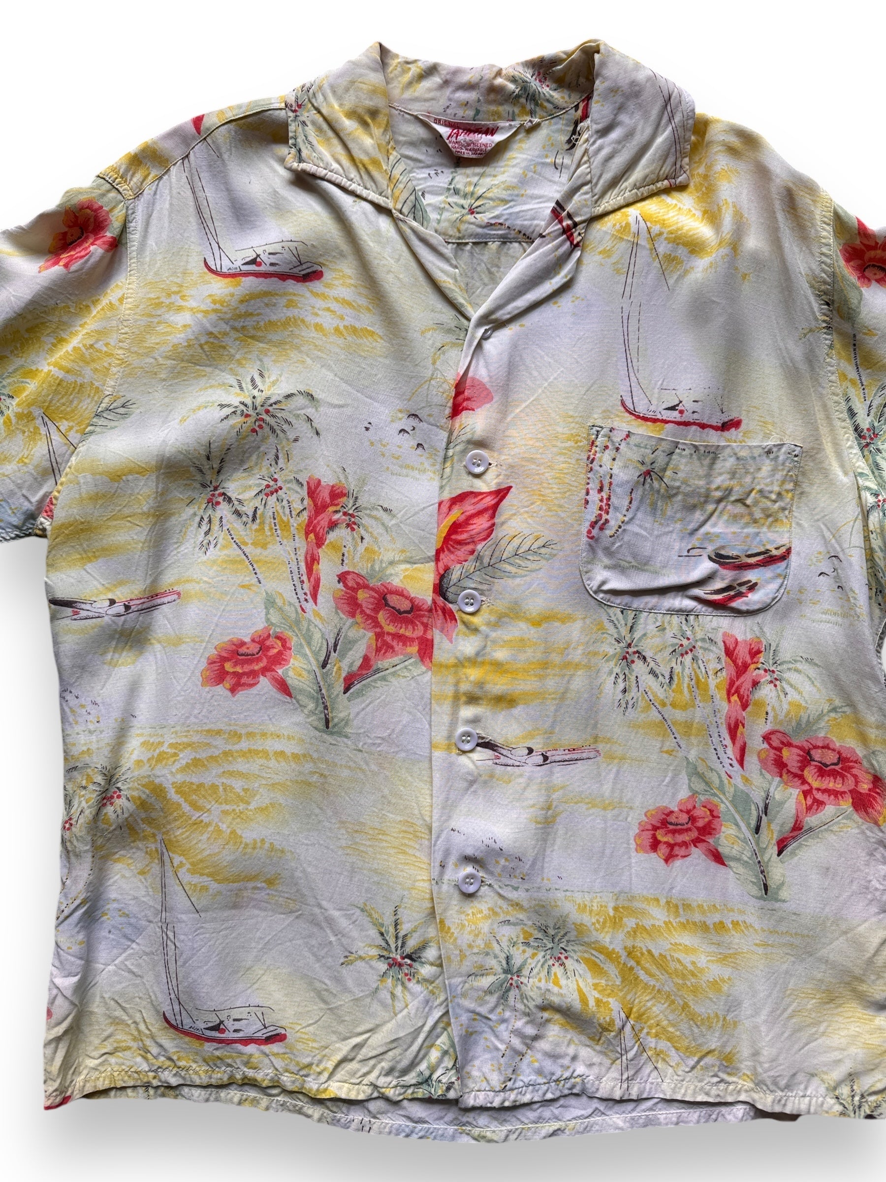 front close up of Vintage Tahitian Aloha Shirt SZ L