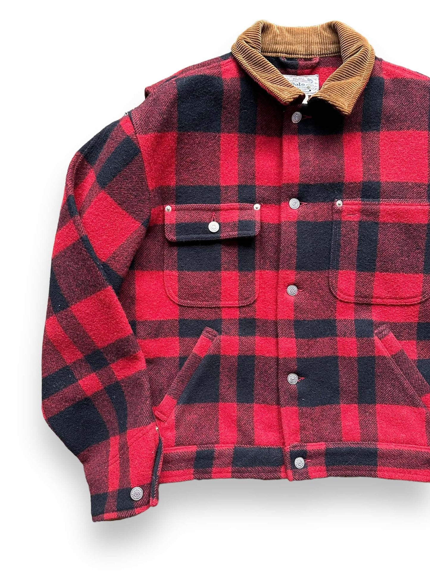 front right of Vintage Polo Ralph Lauren Buffalo Plaid Wool Work Jacket SZ S | Vintage Work Jacket Seattle | Seattle Vintage Clothing