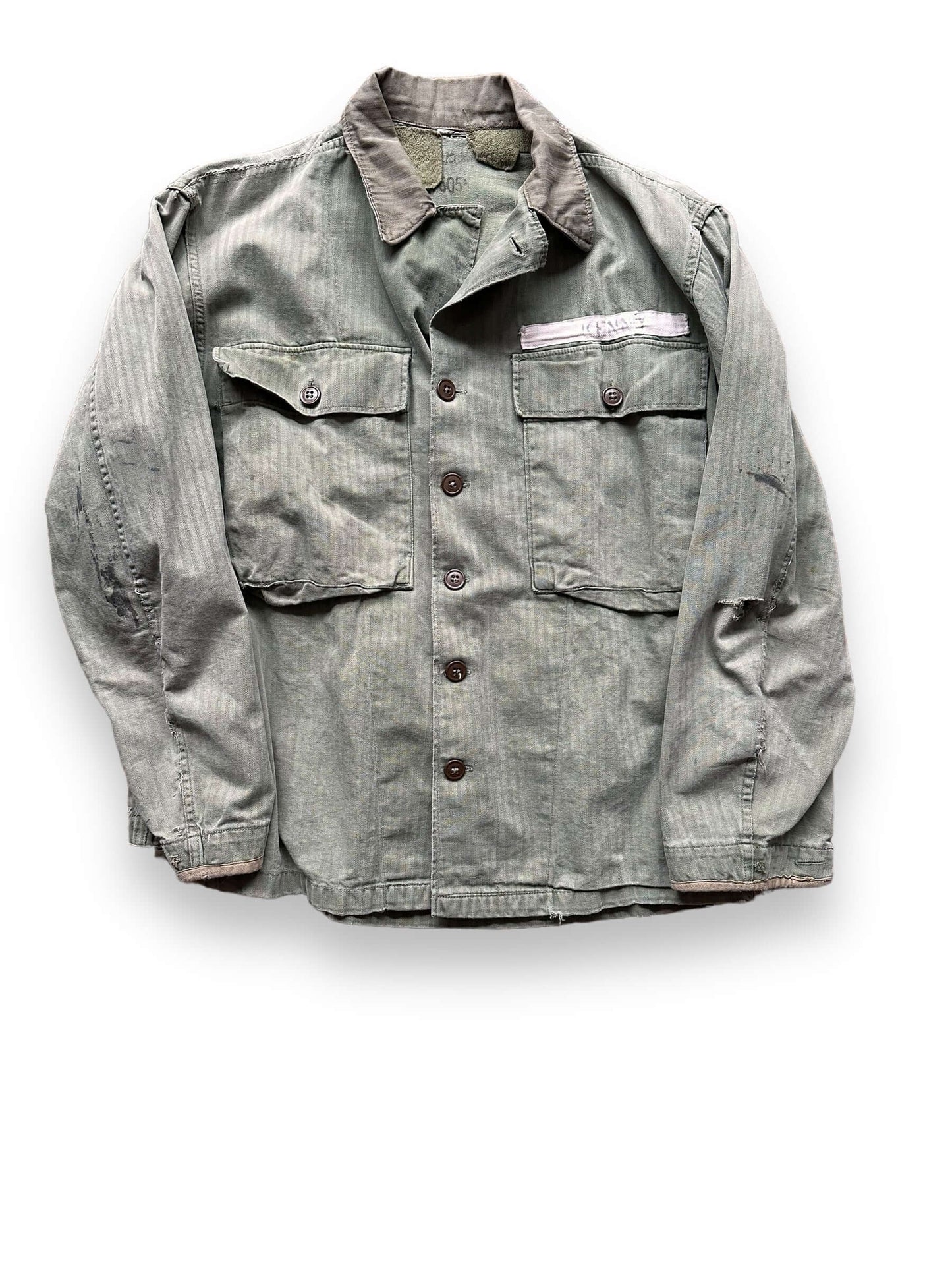 front of Vintage HBT "Kenny" Repaired Jacket SZ L | Vintage Military Jackets Seattle | Barn Owl Vintage Clothing Seattle