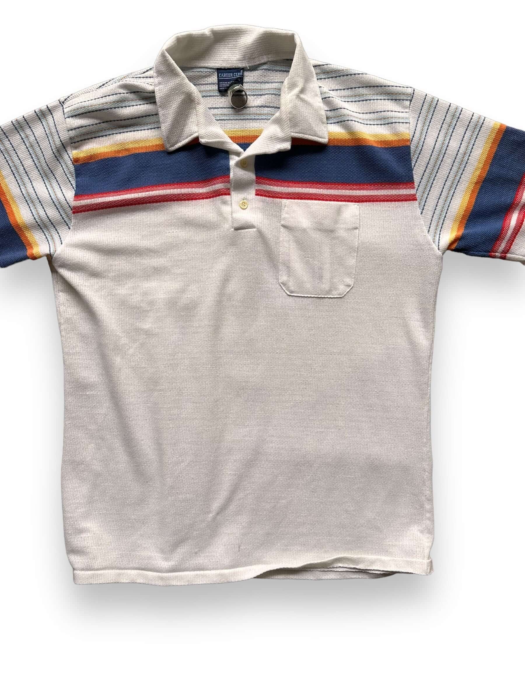 front close up of Vintage Career Club Striped Polo Shirt SZ L | Vintage Polo Shirt Seattle | Barn Owl Vintage Seattle