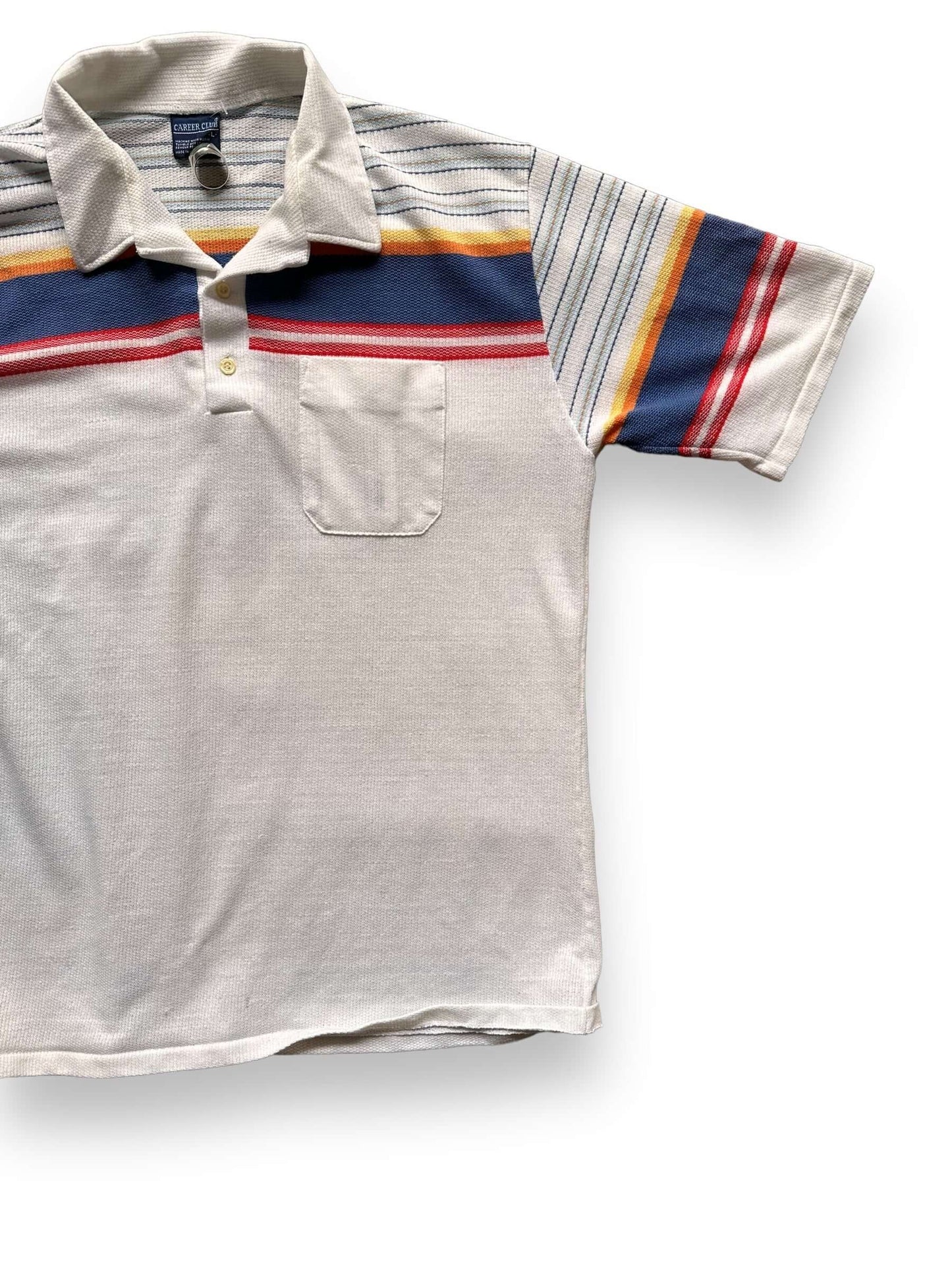 front left of Vintage Career Club Striped Polo Shirt SZ L | Vintage Polo Shirt Seattle | Barn Owl Vintage Seattle