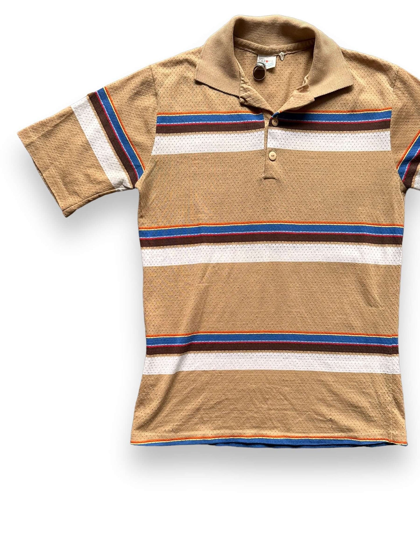 front right of Vintage JC Penney Styled in California Striped Polo Shirt SZ L | Vintage Polo Shirt Seattle | Barn Owl Vintage Seattle